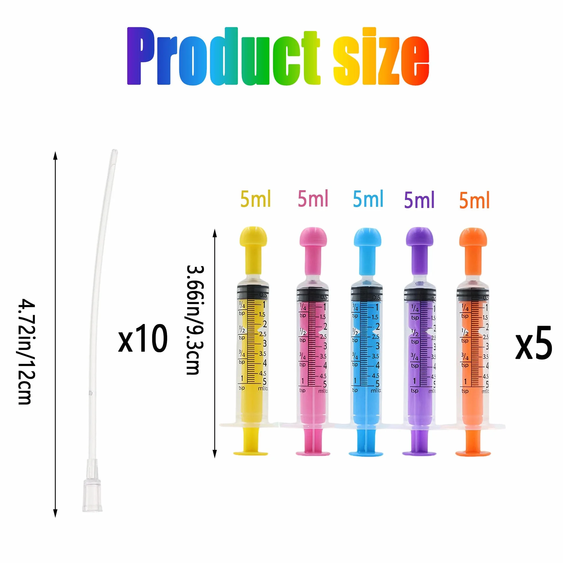 Seringue d'alimentation pour oisillons 5ml Lot de 5 seringues orales multicolores + 10 tubes 12cm