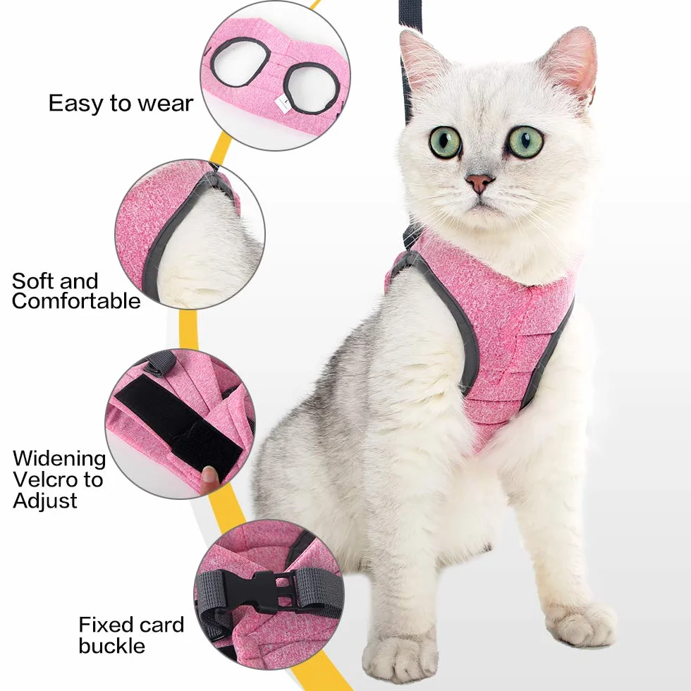 Harnais pour Chat Ultra-Léger Anti-Fuite Réglable avec Laisse pour Chiot Lapin Furet