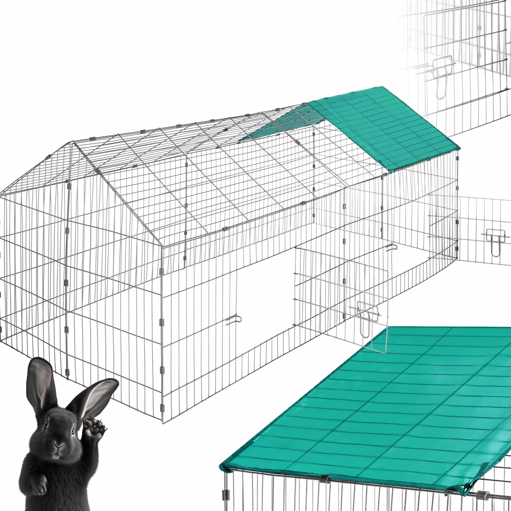 tectake Clapier Lapin Exterieur Cage Cochon d'Inde Lapin Rongeurs 180x75x75 cm Métal XXL Sol sans Fond 2 Portes Pare-Soleil Toit