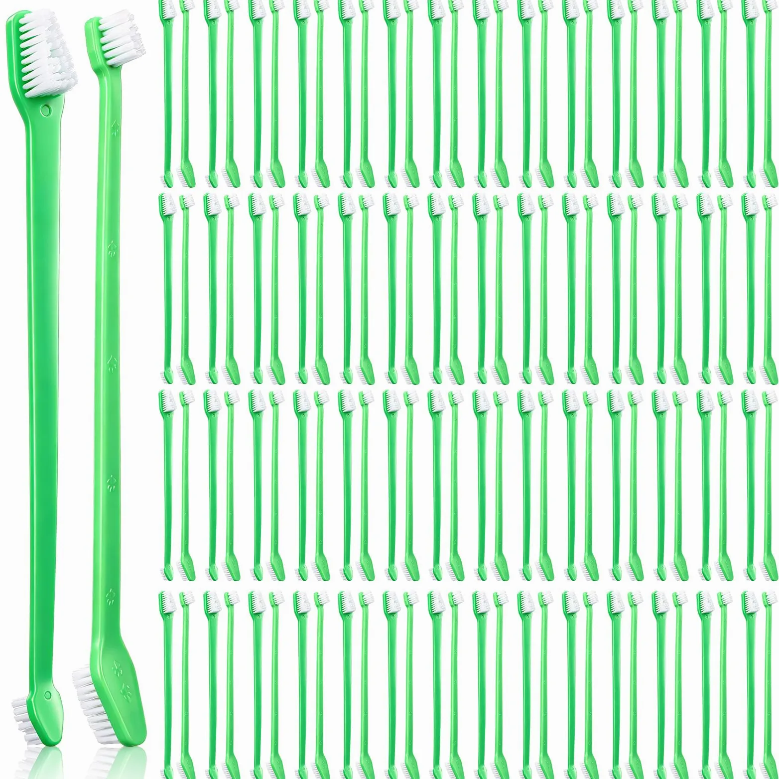 Gerrii Lot de 200 brosses à dents à double tête pour chien - Manche long - Poils doux - Brosse à dents pour chien et chat - Pour la plupart des animaux de compagnie - Nettoyage dentaire dentaire (vert