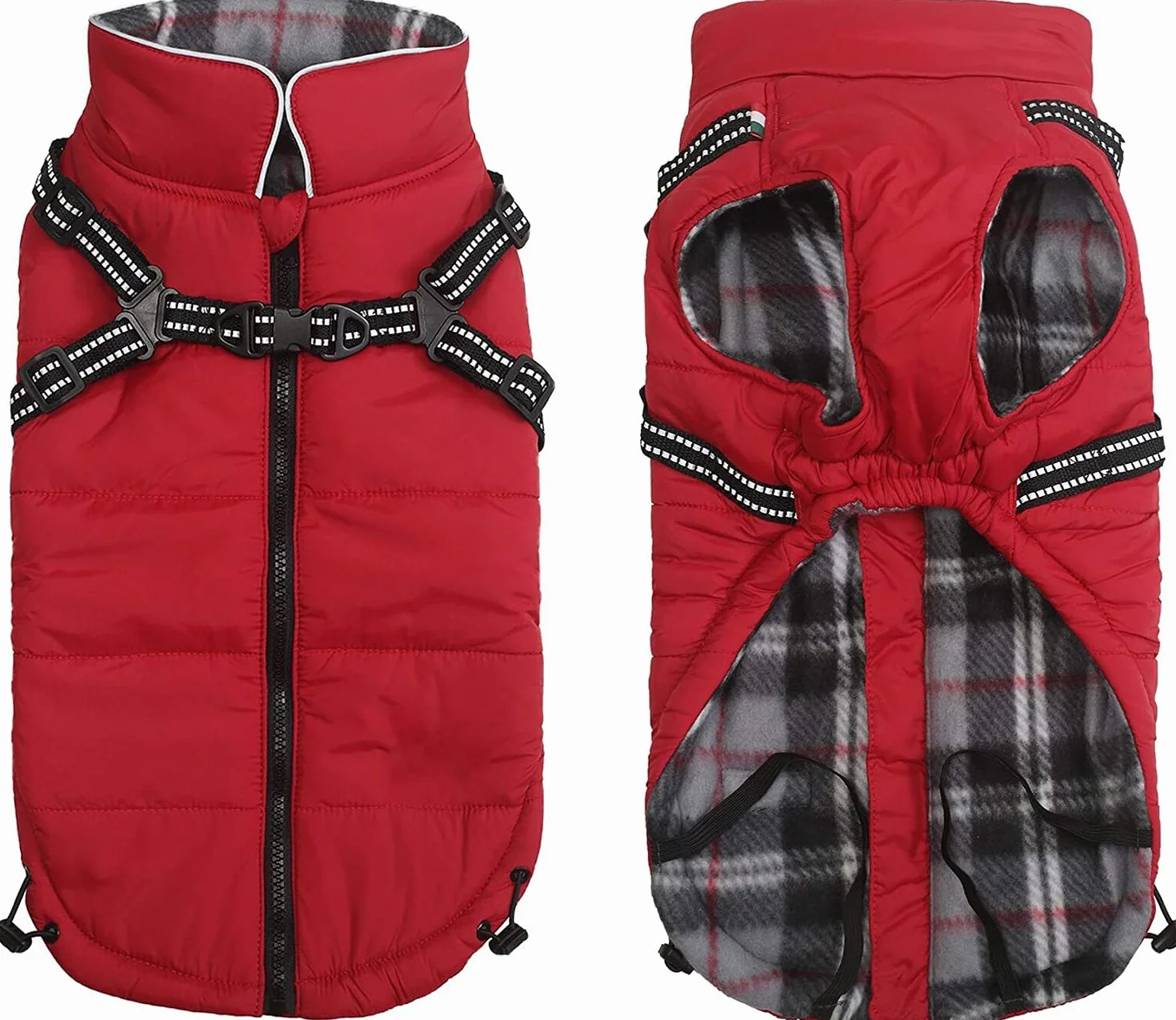 Manteau d'hiver pour Chien avec Harnais Intégré, Veste Polaire Chaud Imperméable Gilet pour Chien, Pull Extérieur Moyenne Petite Chiens Rouge