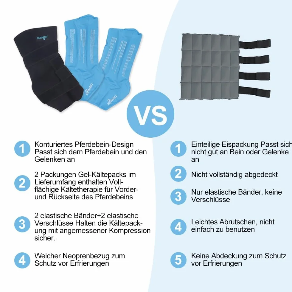 NEWGO Guêtres froides cheval maintien ferme - 2 blocs de refroidissement amovibles bandage lavables