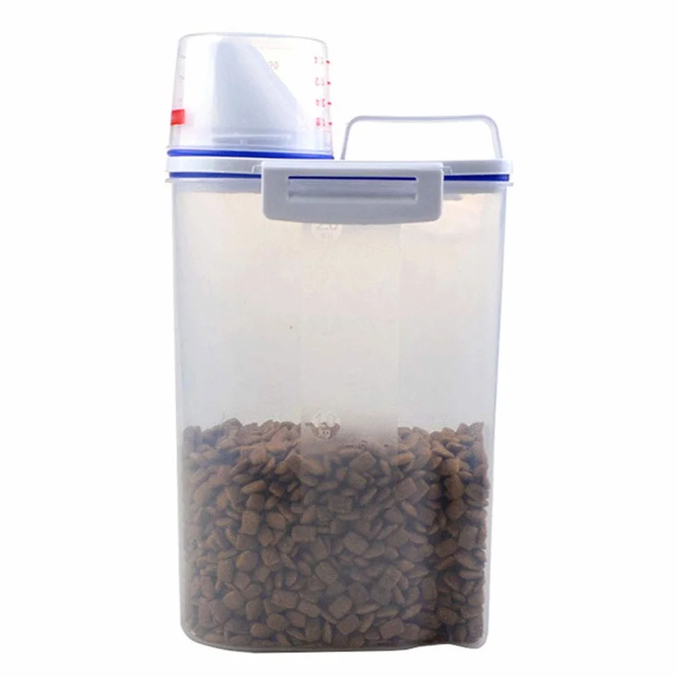 Animal de Compagnie Nourriture Rangement Récipient Hermetique Chien Chats Aliments Récipient avec de Mesure Tasse Transparent ~2.5L