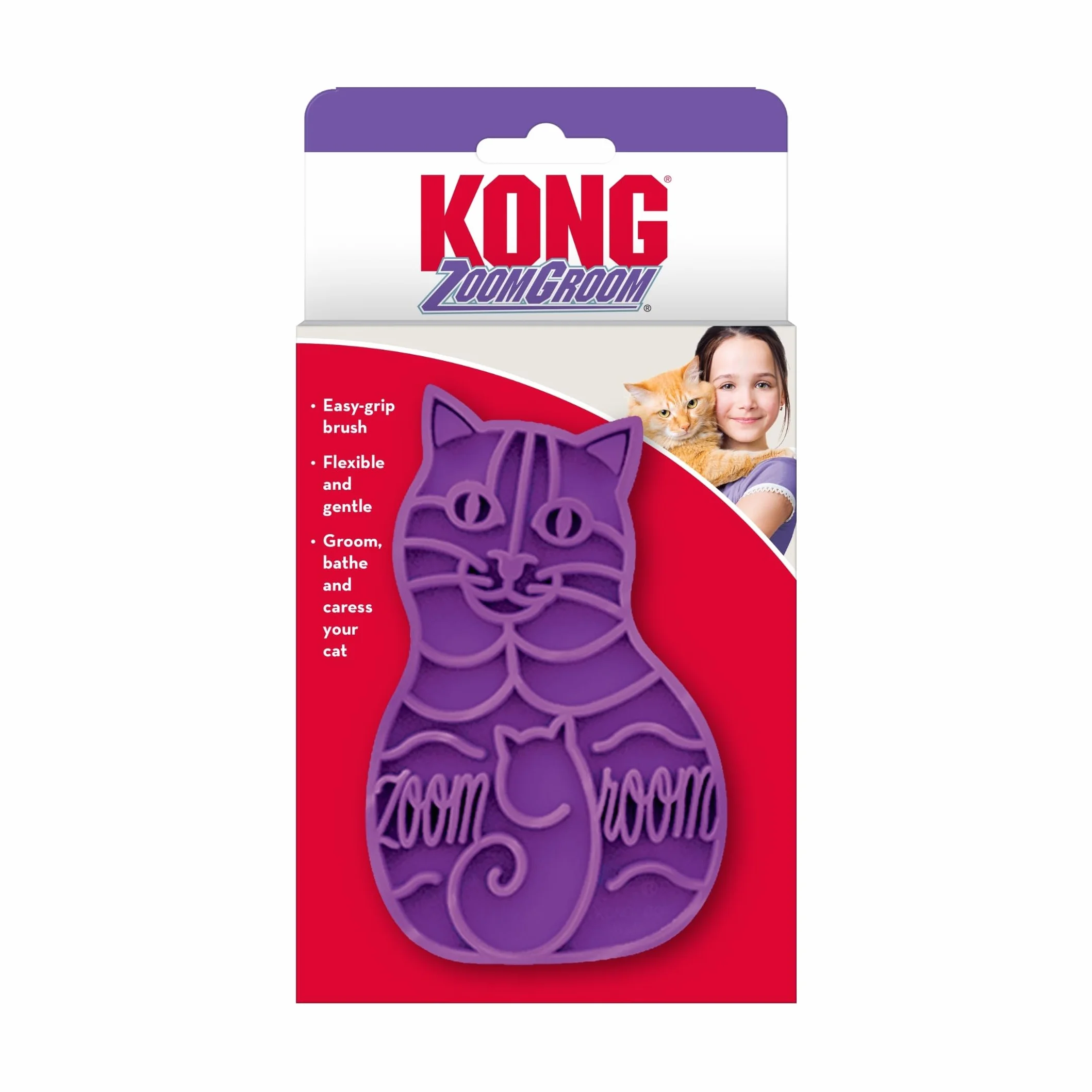 KONG Brosse de toilettage massante en caoutchouc souple pour chat ZoomGroom