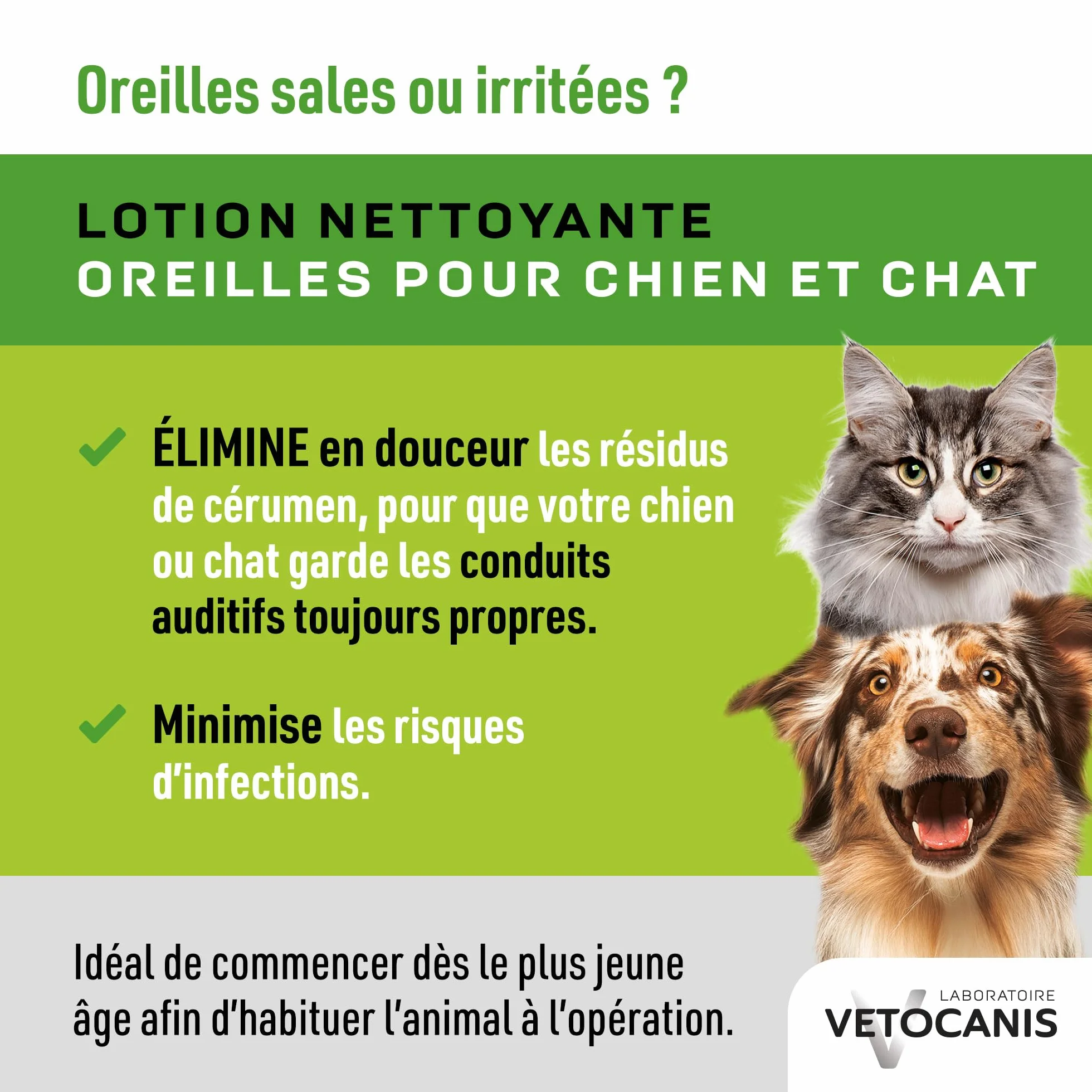 Vetocanis Nettoyant Oreilles Chien Chat Lotion Extraits Plantes 60 ml