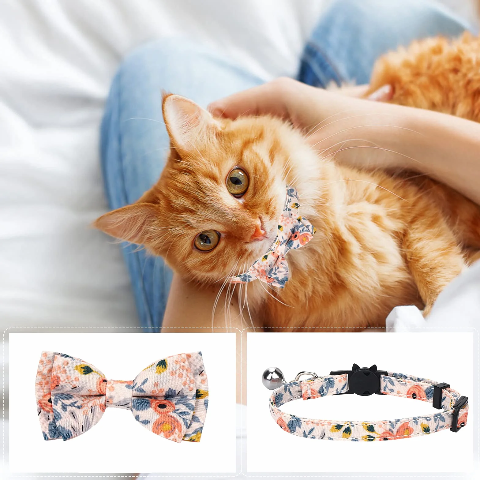 Colliers pour chats avec cloches Collier papillon amovible Bandana 2 pièces pour chat et chien