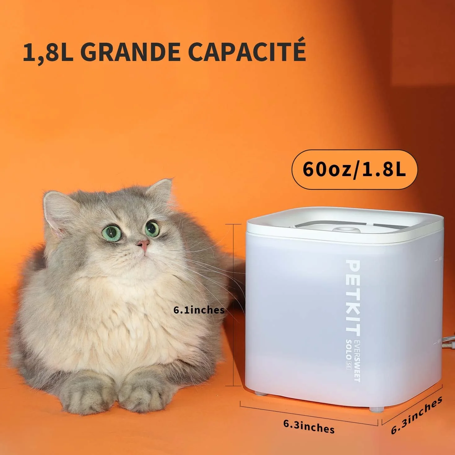 PETKIT CYBERTAIL Fontaine à Eau pour Chats, Pompe sans Fil, 25dB, Filtre 3.0, LED, 1,8L