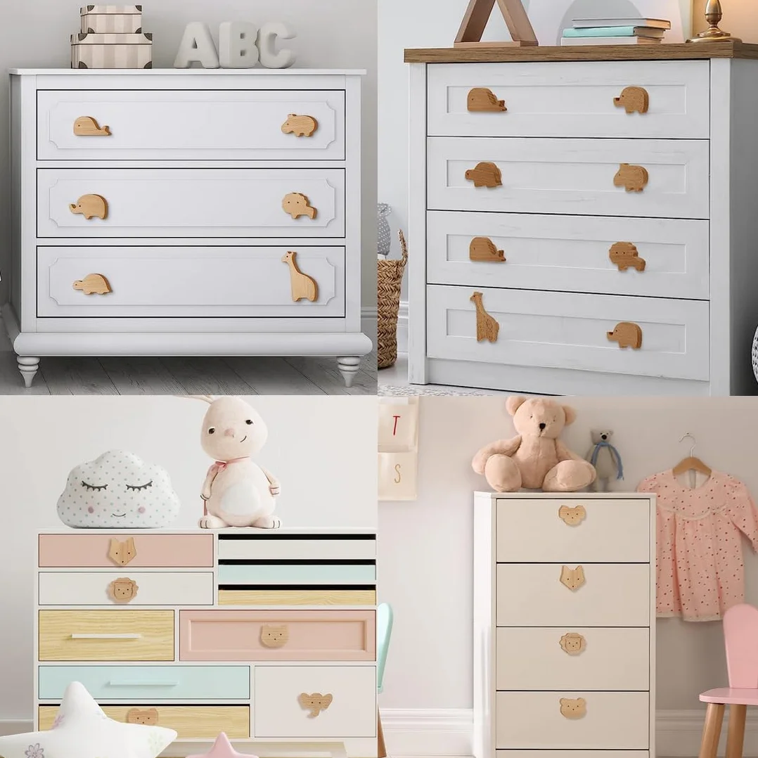 Boutons d'armoire en Bois Animaux Décoratifs Lot de 2 Poignées de Tiroir