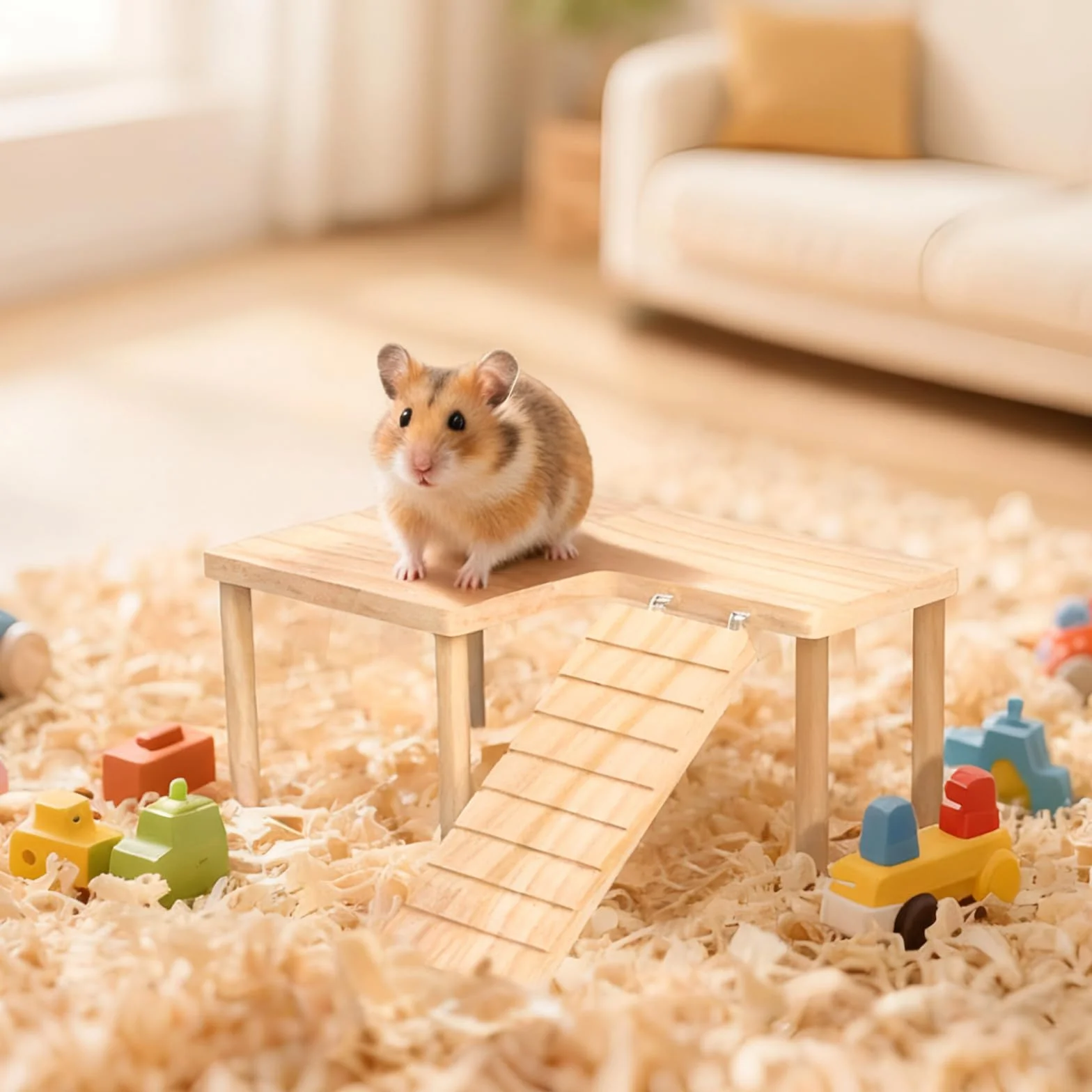 Plateforme en Bois pour Hamster avec Pont Echelle d'Escalade Jouet Cage 28x17x13,5 cm