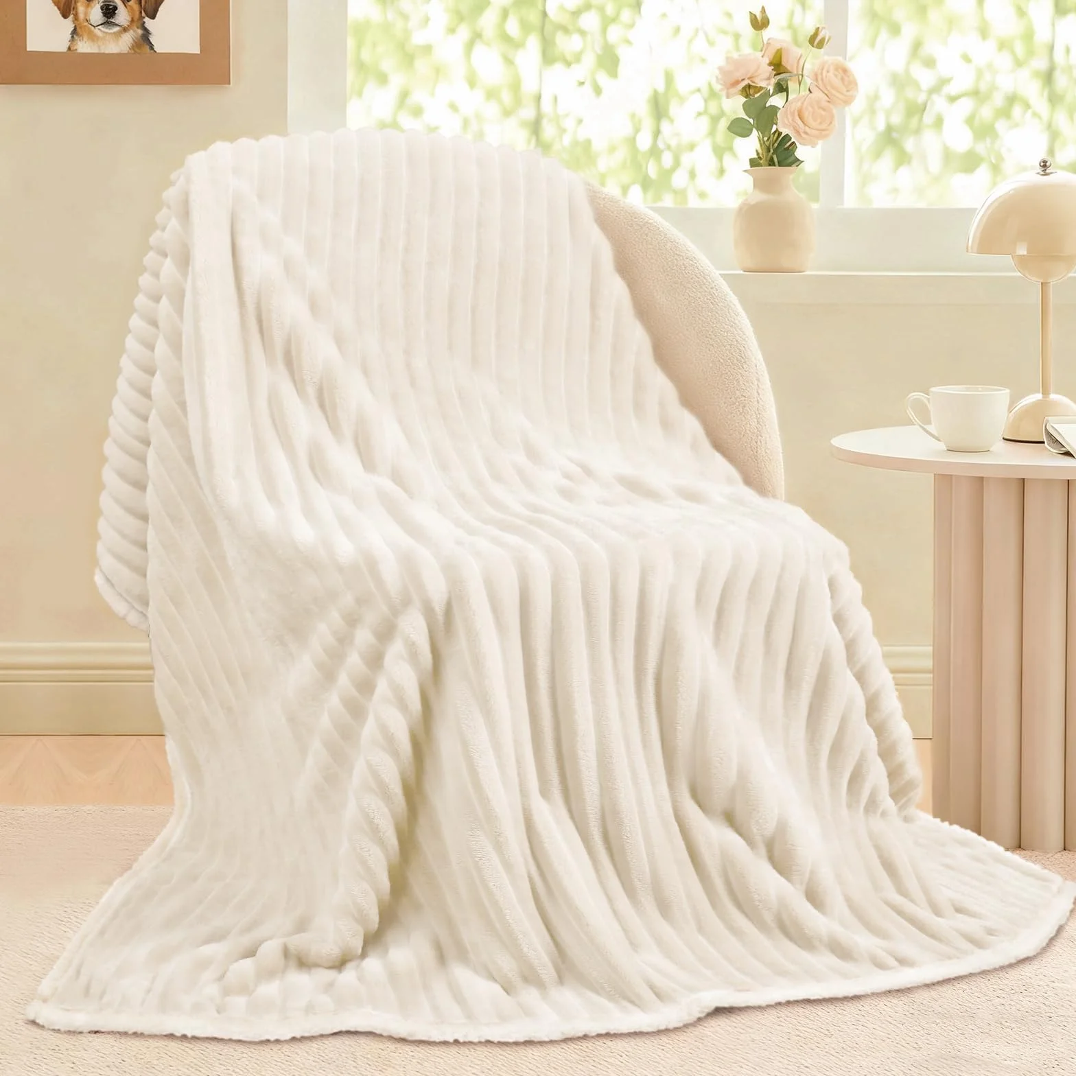 Luciphia Couverture Imperméable pour Chien Lavable en Machine Polaire Sherpa 71x102cm Beige