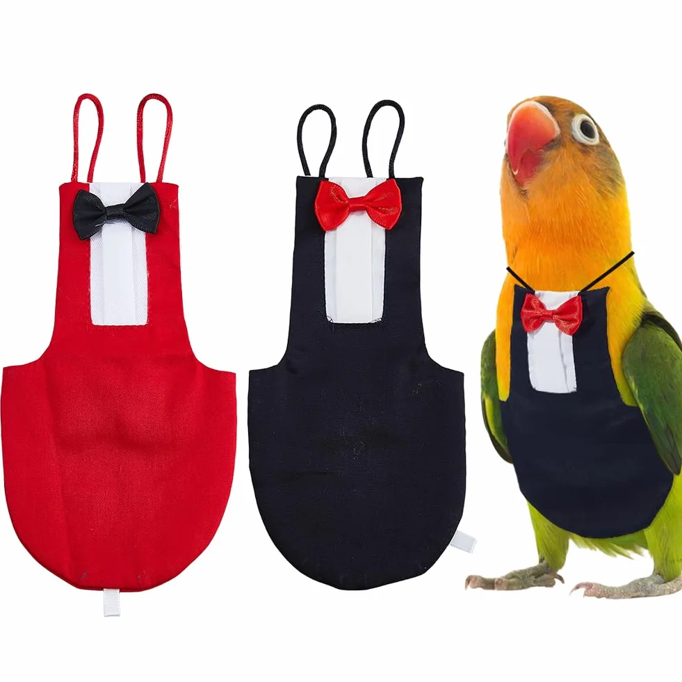 SUPERFINDINGS 2 Pièces Harnais Costume Tuxedo pour Cockatiel Combinaison de Vol Réutilisable pour Conure Ara Perruche