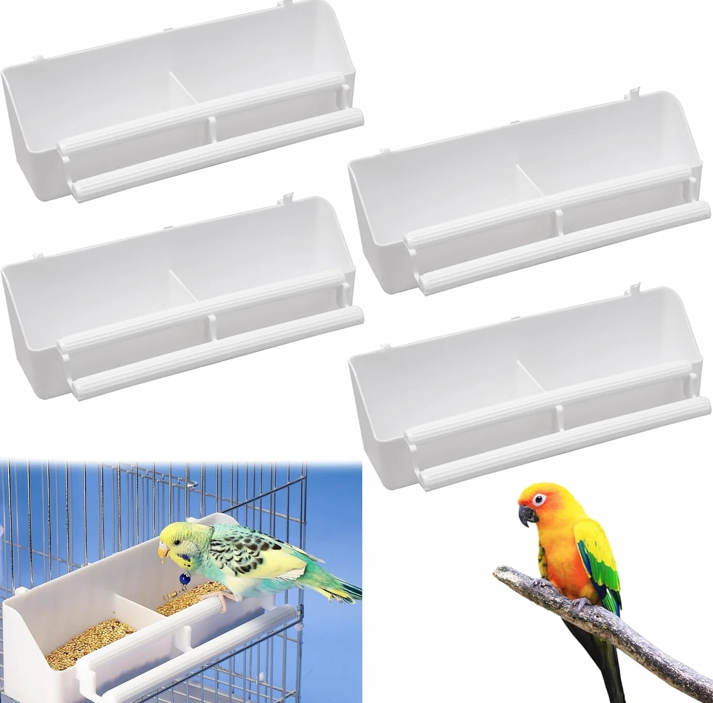 Mangeoire Oiseaux Cage Plastique Distributeur Nourriture 4 Pièces