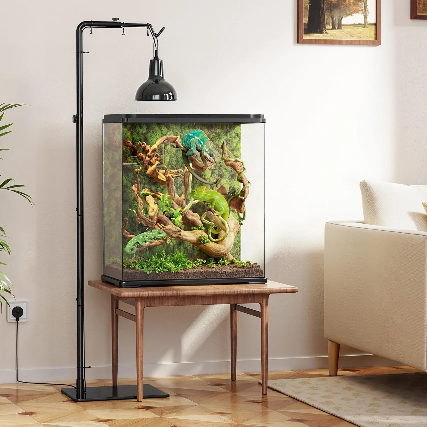 Josmimic Support réglable pour lampe chauffante reptiles 53–157 cm métallique socle lourd