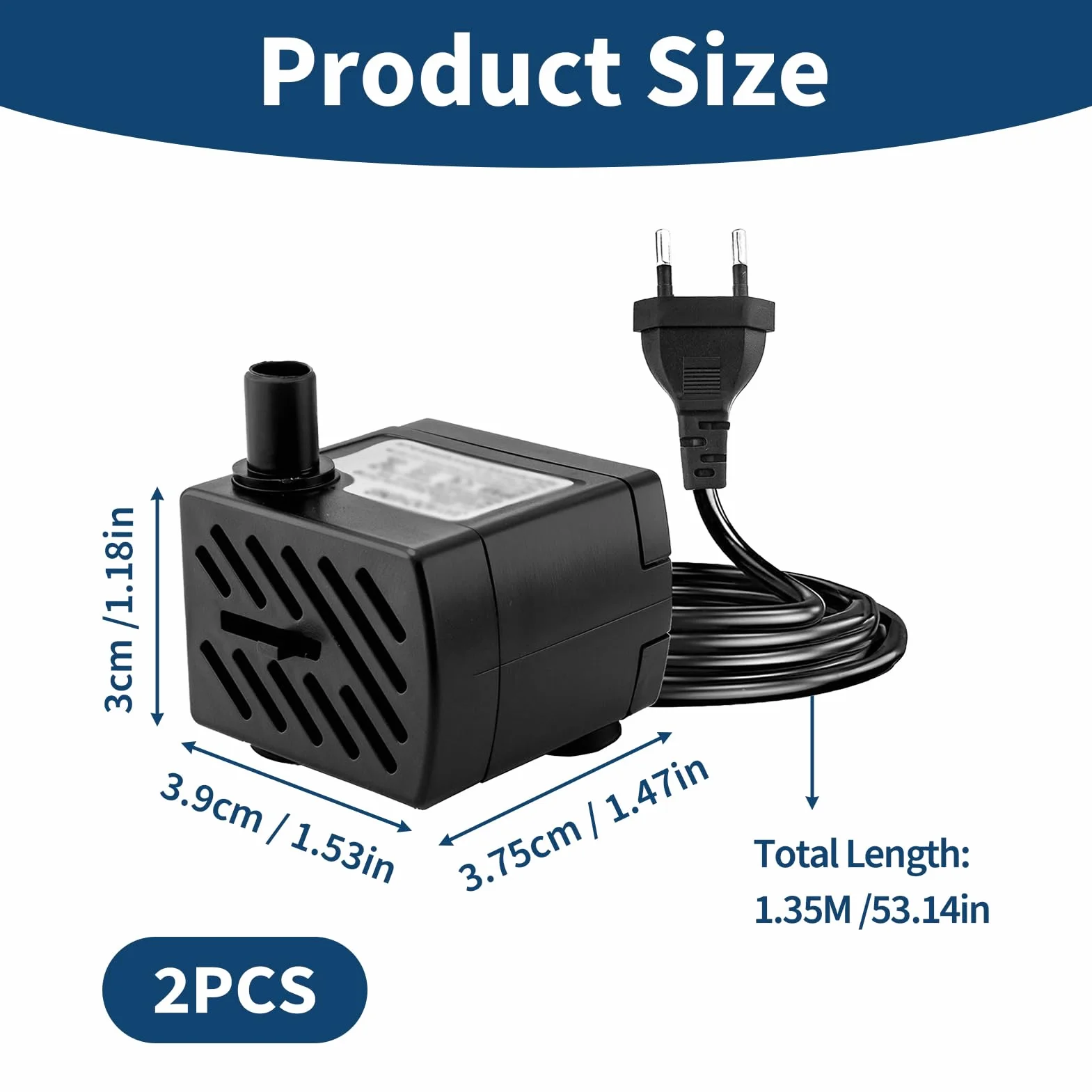 Mini Pompe Submersible 3W 180 L/H, Pompe à Eau Ajustable avec Câble d'Alimentation pour Aquarium, Fontaine