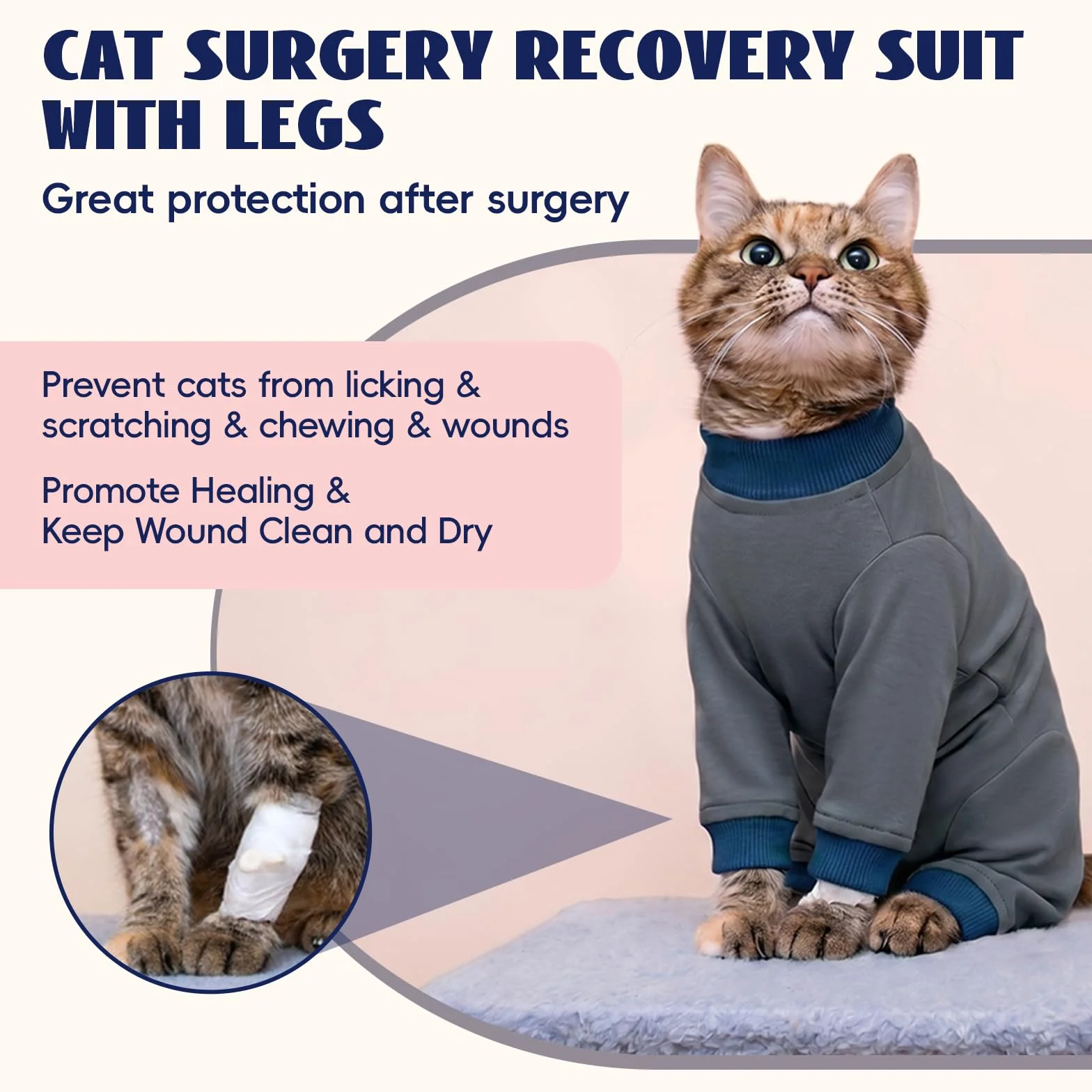 Body Post-Operatoire pour Chat Après Stérilisation, Confortable Abdomen Male, Empêche Lécher Points Suture (Gris, L)