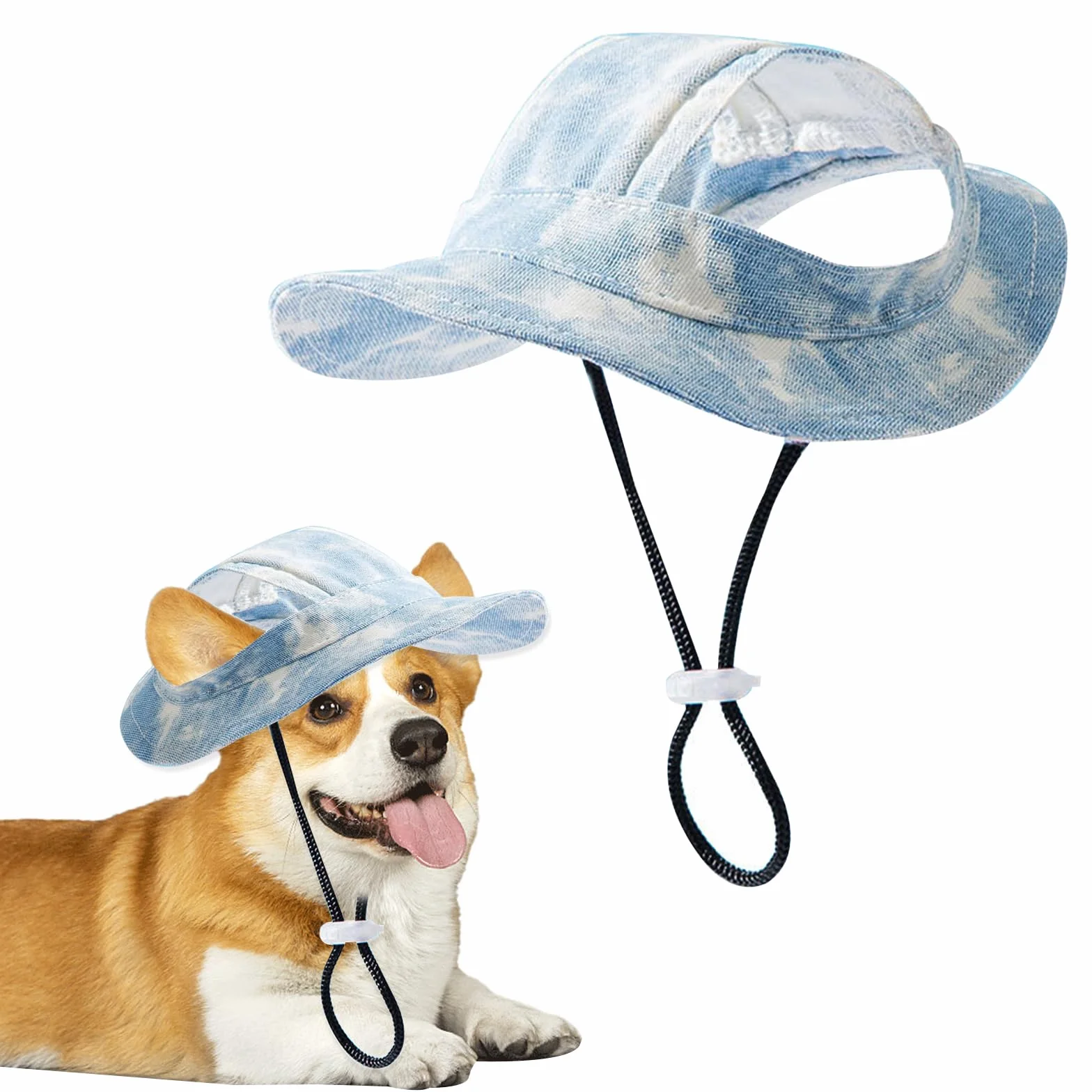 Chien Chapeau de Sport Élégant, Casquette de Baseball pour Chats Protection Solaire, Chapeau de Soleil pour Chiens Ajustable, Casquette de Soleil pour Petits Chiens, Chiots, Chats (Bleu, M)