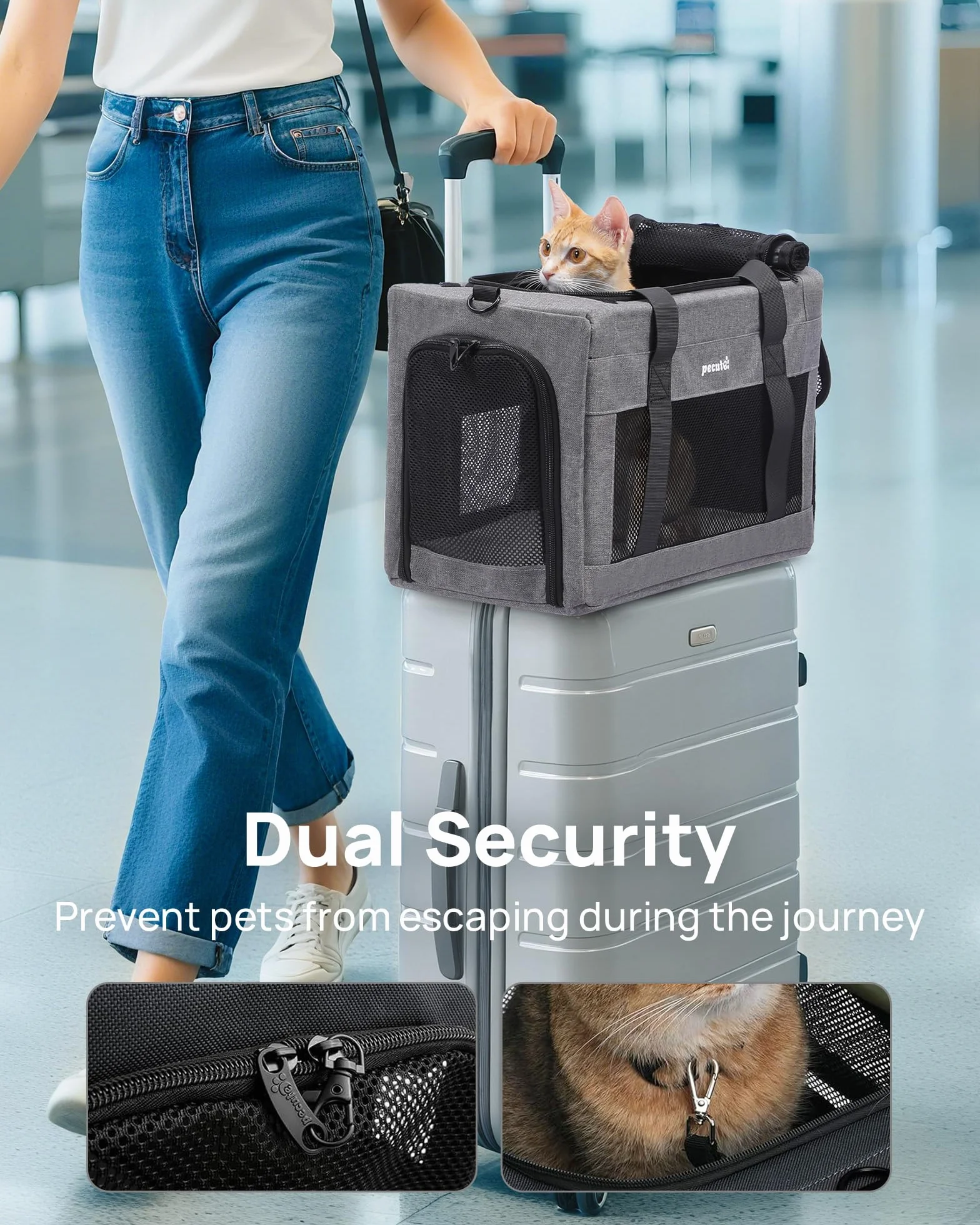 Pecute Sac de Transport pour Chat Approuvé par les Compagnies Aériennes Gris
