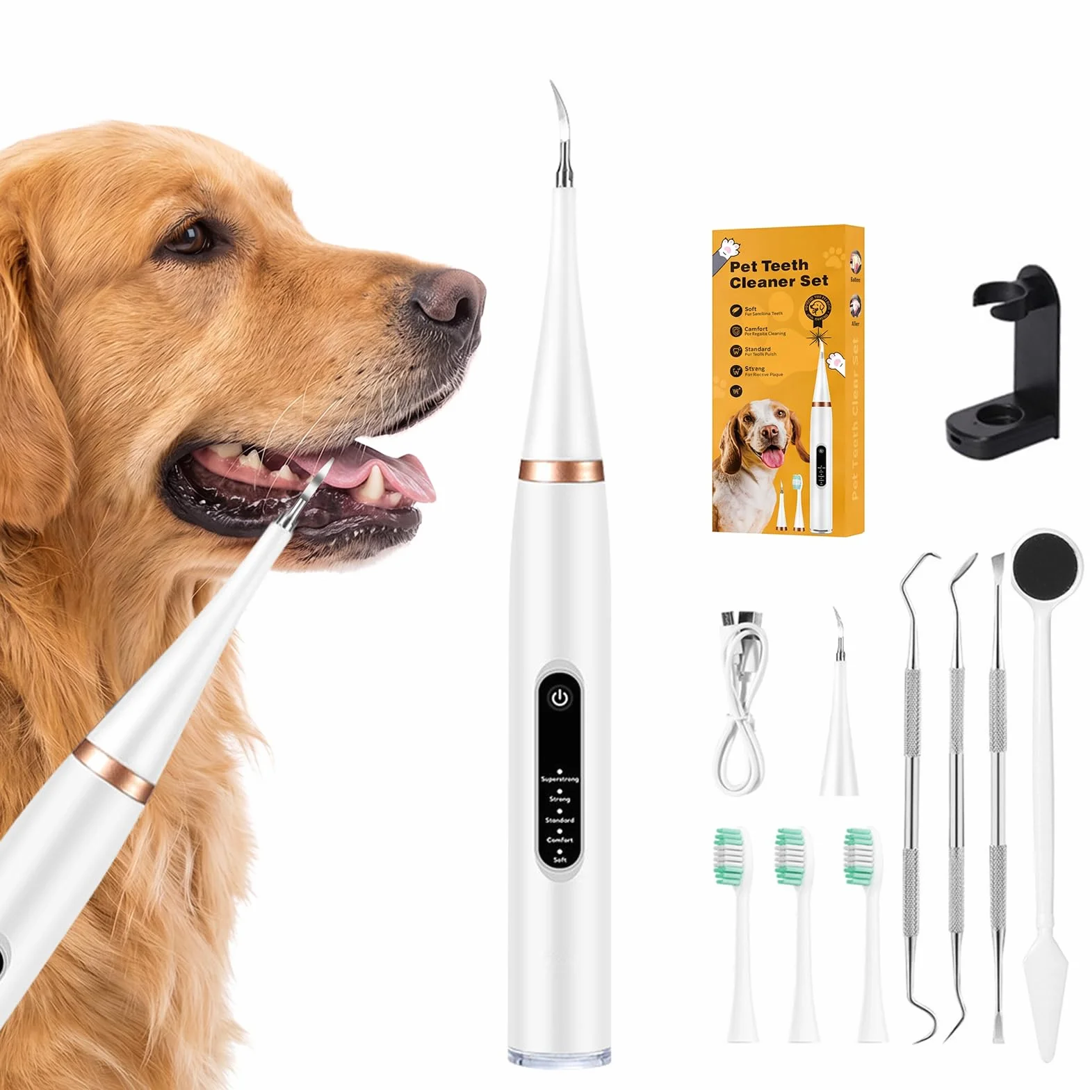 Nettoyeur Dentaire Ultrason pour Chien et Chat IPX7 Rechargeable USB-C 5 Modes LED