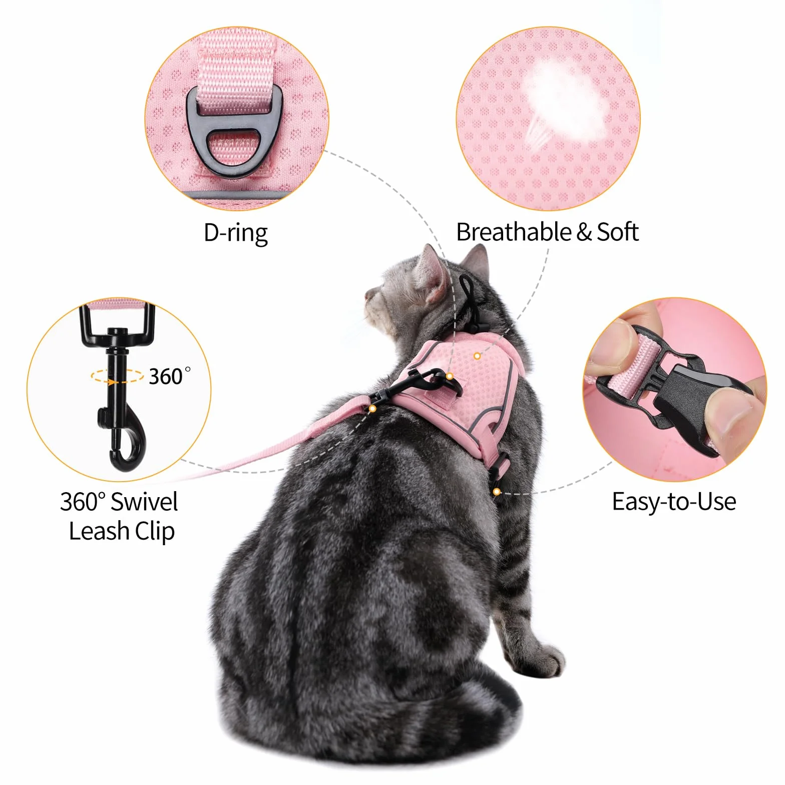 Dotoner Harnais Anti Évasion pour Chat avec Laisse Réglable, Maille Respirante Réfléchissante