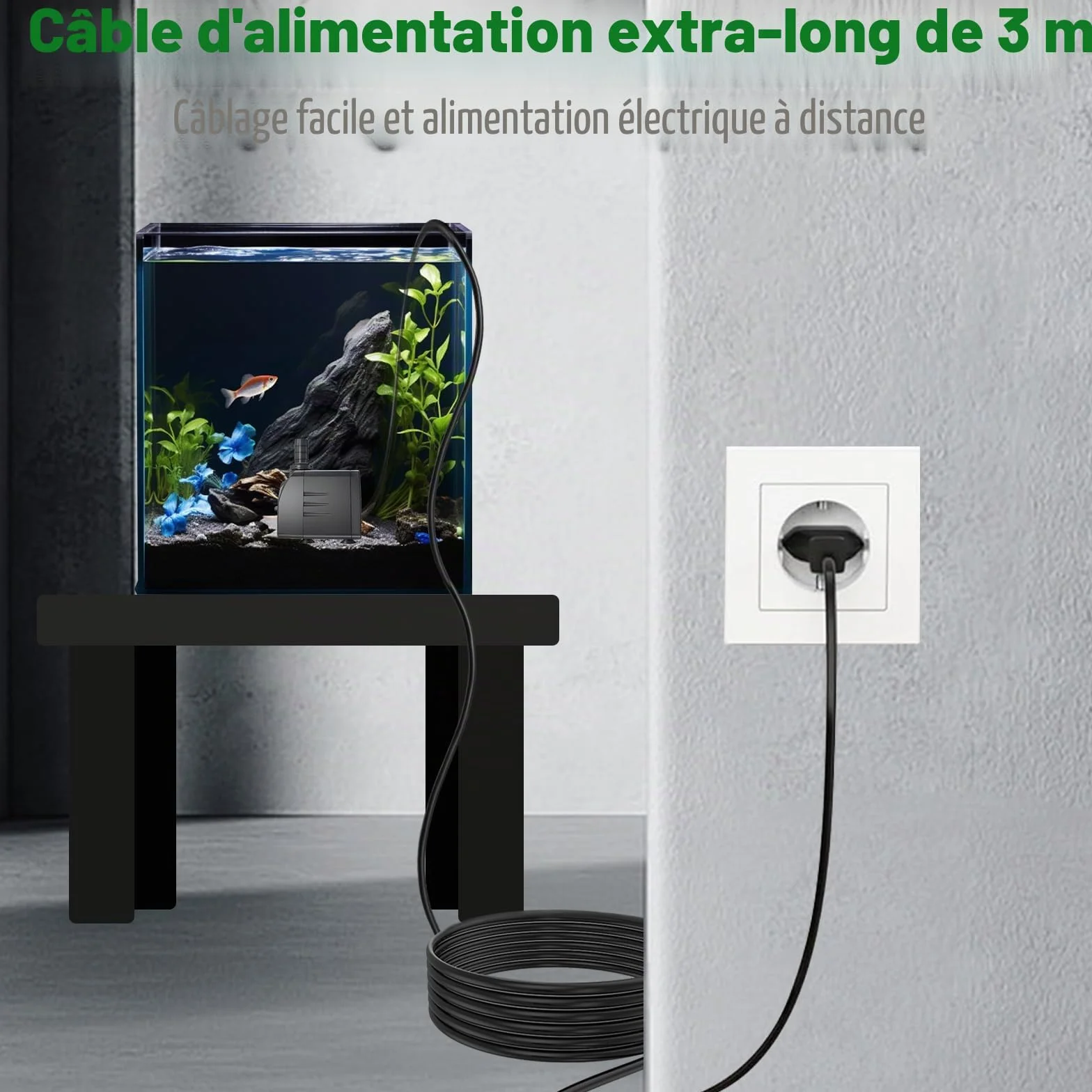 Pompe à Eau Submersible 10W 600L/H Aquarium Câble 3m Ultra Silencieuse Noir