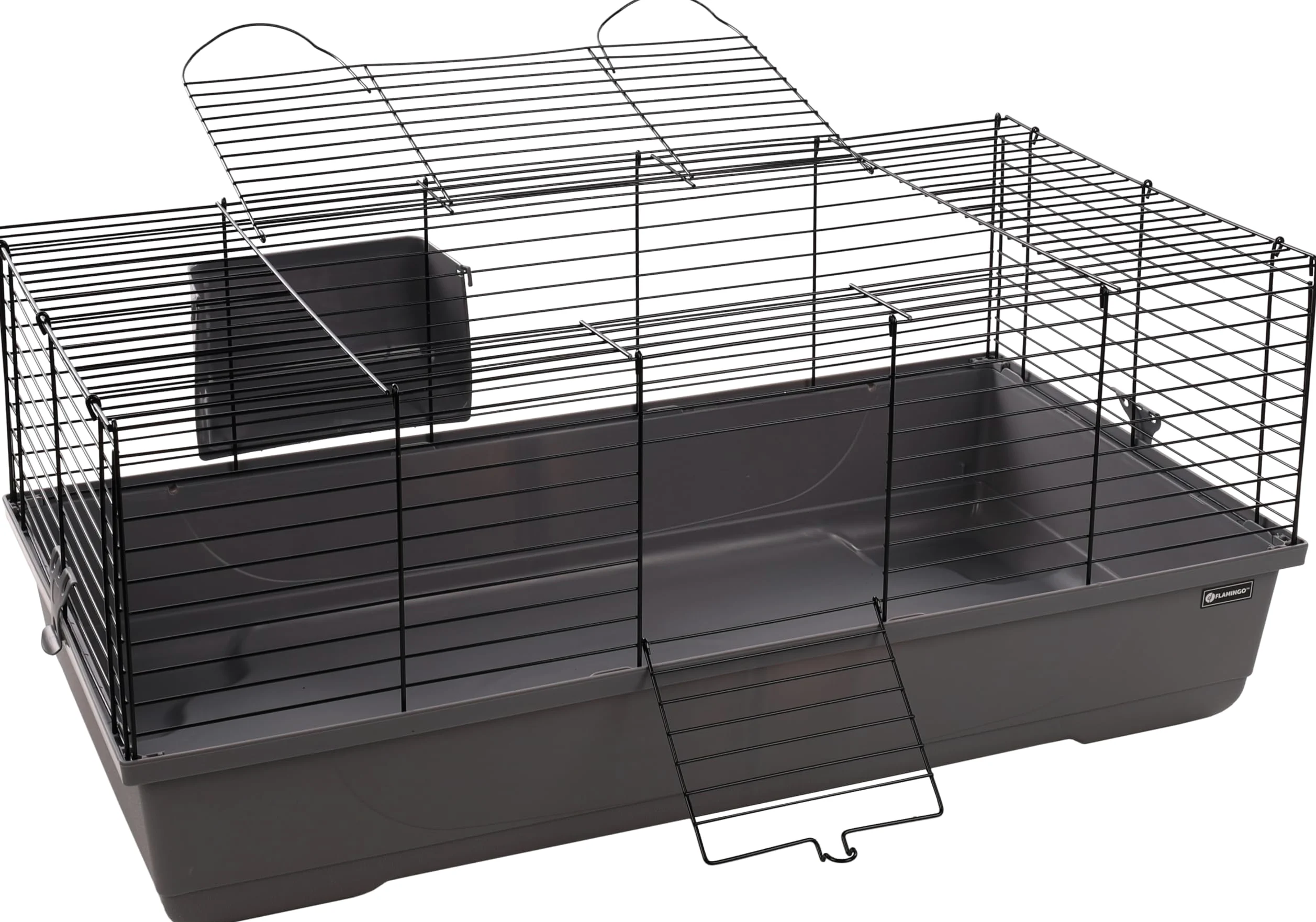 Flamingo Cage pour rongeurs Mobi M Gris - 99x53x42,5cm - Cage pour COCHONS d'Inde ET Lapins Nains - avec râtelier à Foin, 2 Portes et Une Construction Solide