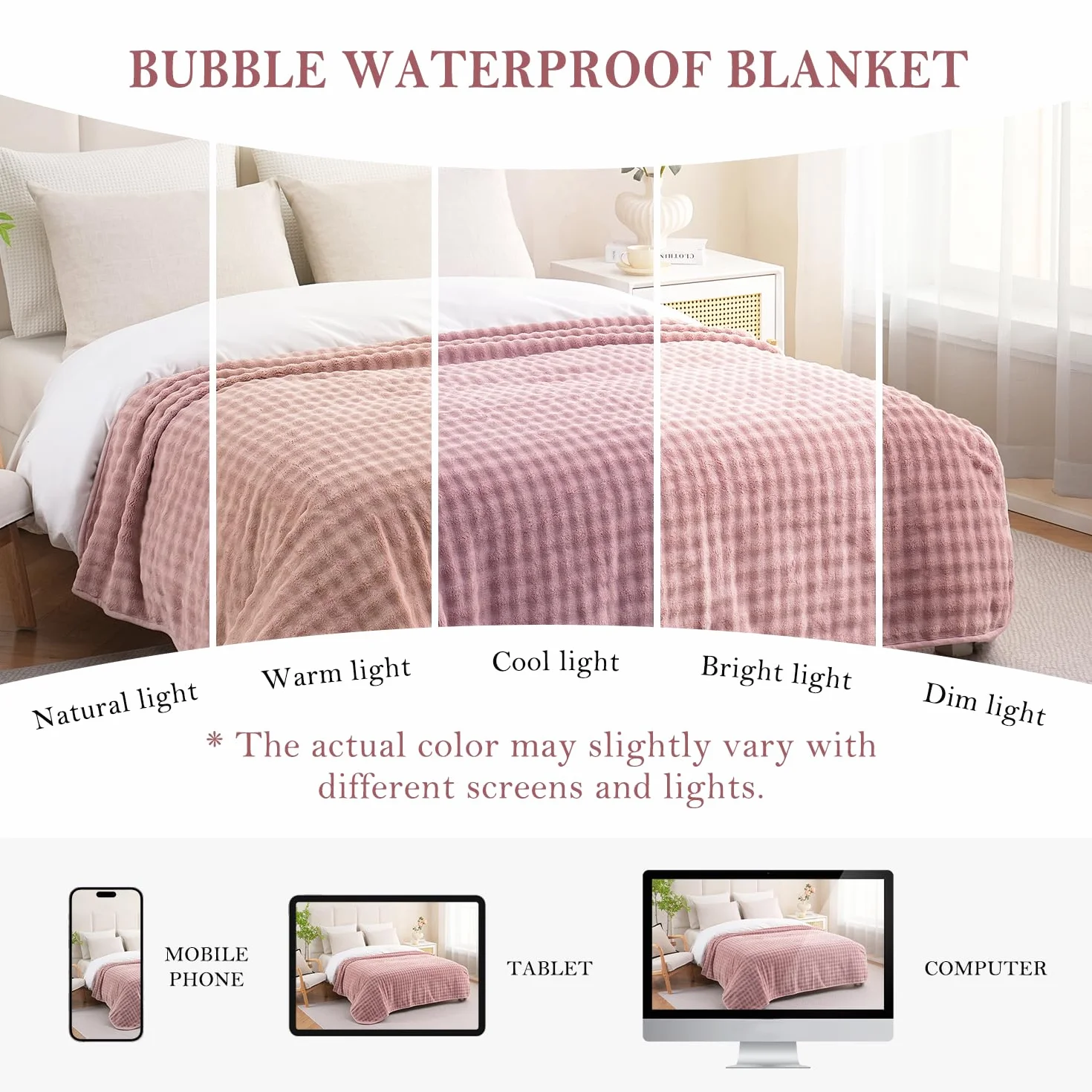 Couverture Imperméable pour Chien Motif 3D Bulles Réversible 76x101cm Rose Poussière