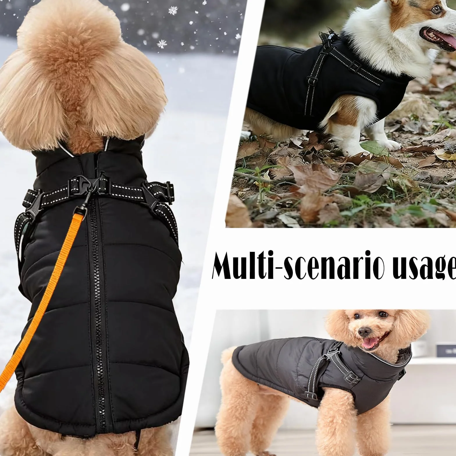 ZoneYan Imperméable Manteau pour Chien Hiver Petite Taille avec Harnais Réfléchissants Réglable Veste Chauds Chiens