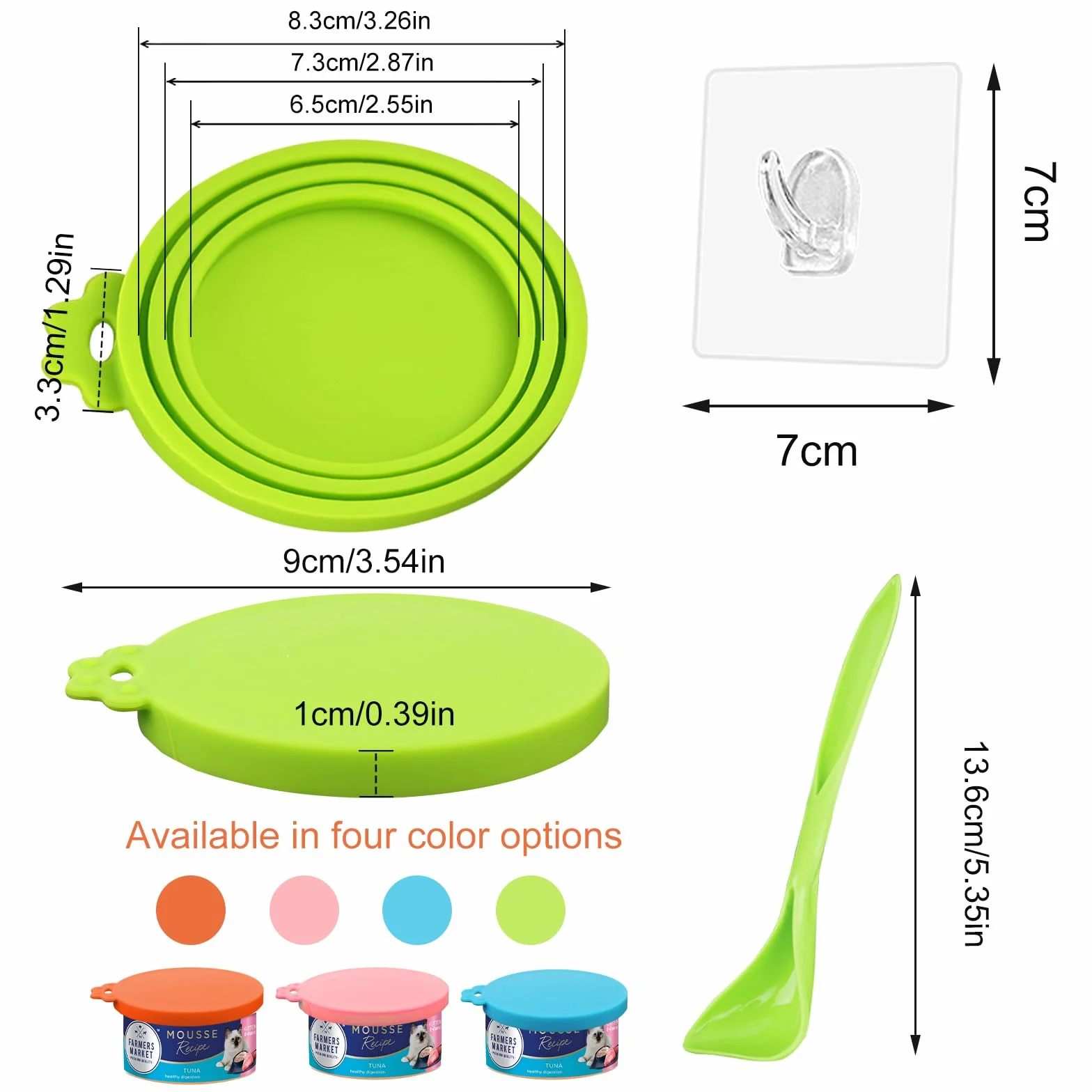 Lot de 4 couvercles de boîtes de conserve pour nourriture pour chat Couvercles universels en silicone pour boîtes de nourriture pour animaux de compagnie 3 en 1 tailles standards avec 4 crochets en