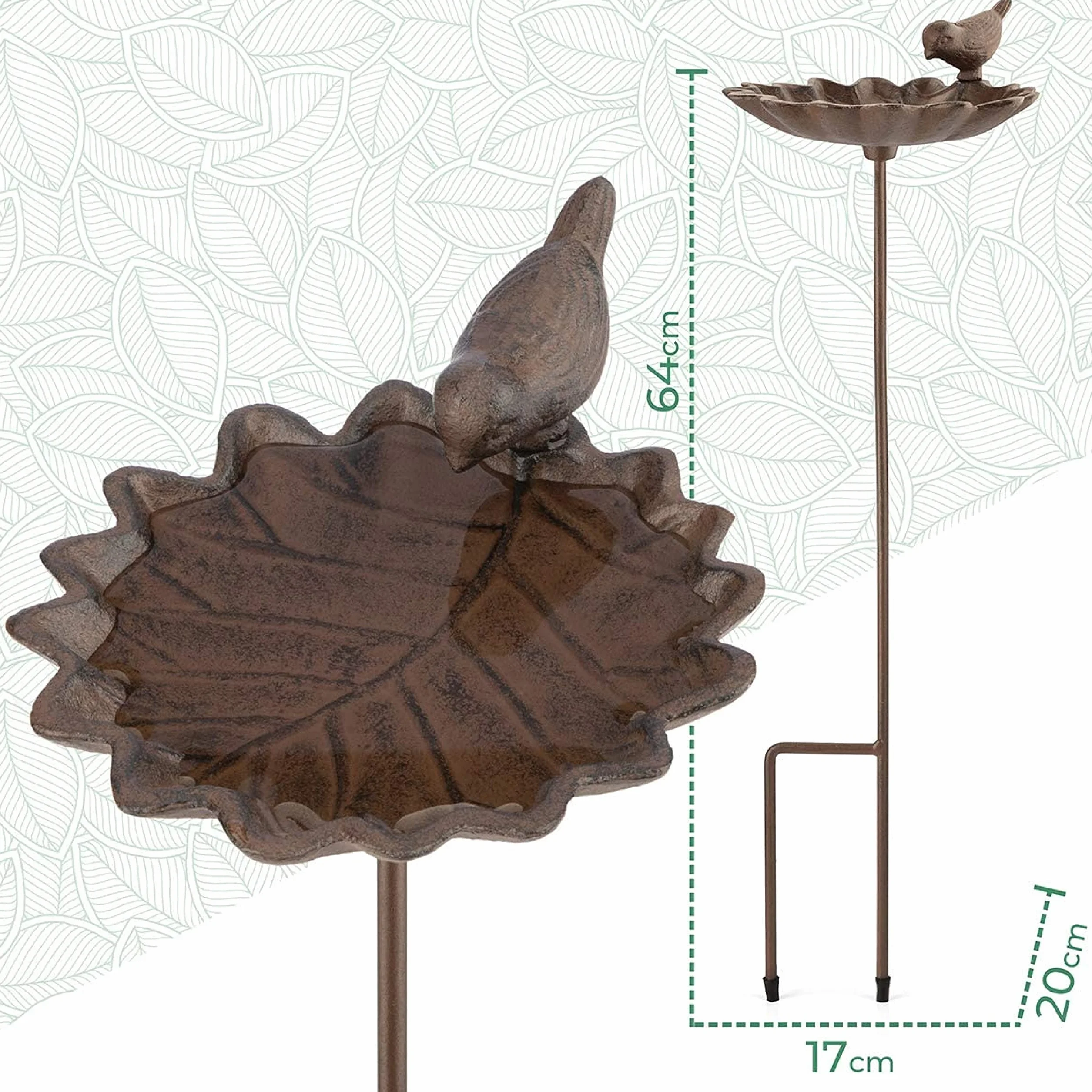 Abreuvoir Oiseaux Exterieur sur Pied Résistant aux Intempéries Bain Mangeoire Oiseaux Sauvage Jardin Forme Feuille