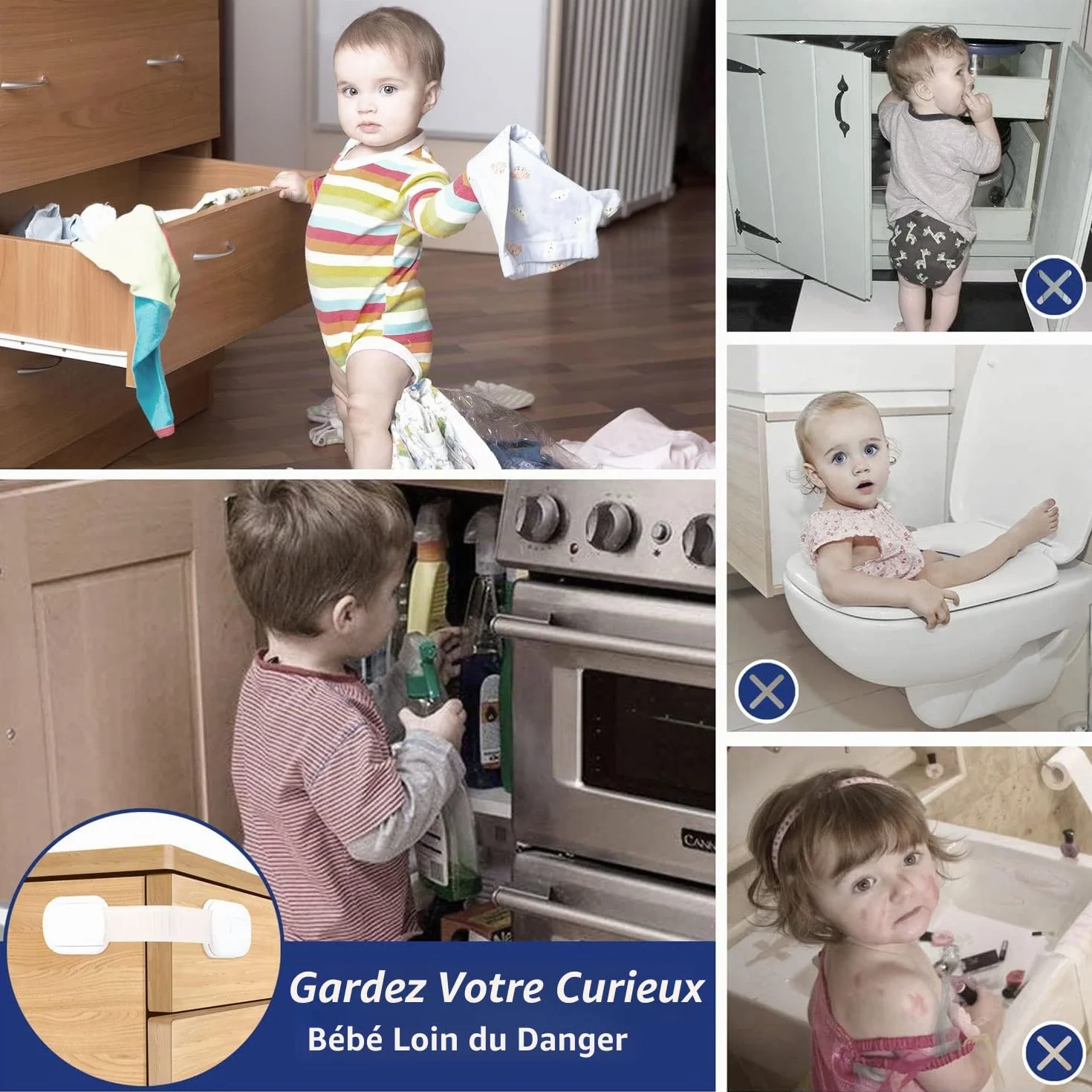 Lot de 10 Bloque Porte Bébé Sécurité Placard Enfant Adhésif Fort Protection Bebe Blanc