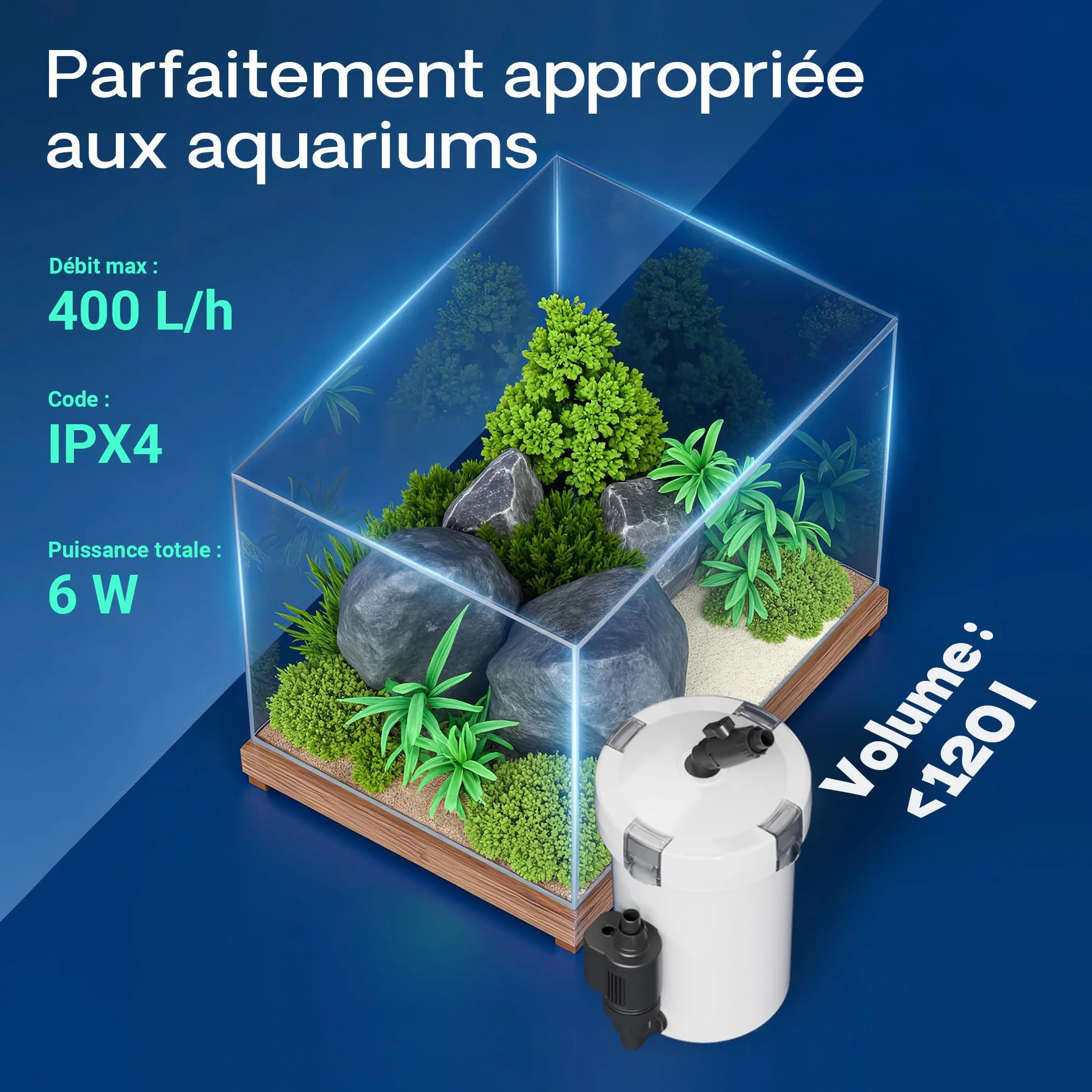 SunSun HW-603B Filtre extérieur pour Aquarium, 400 l/h, 3 étapes de filtration, 6 W
