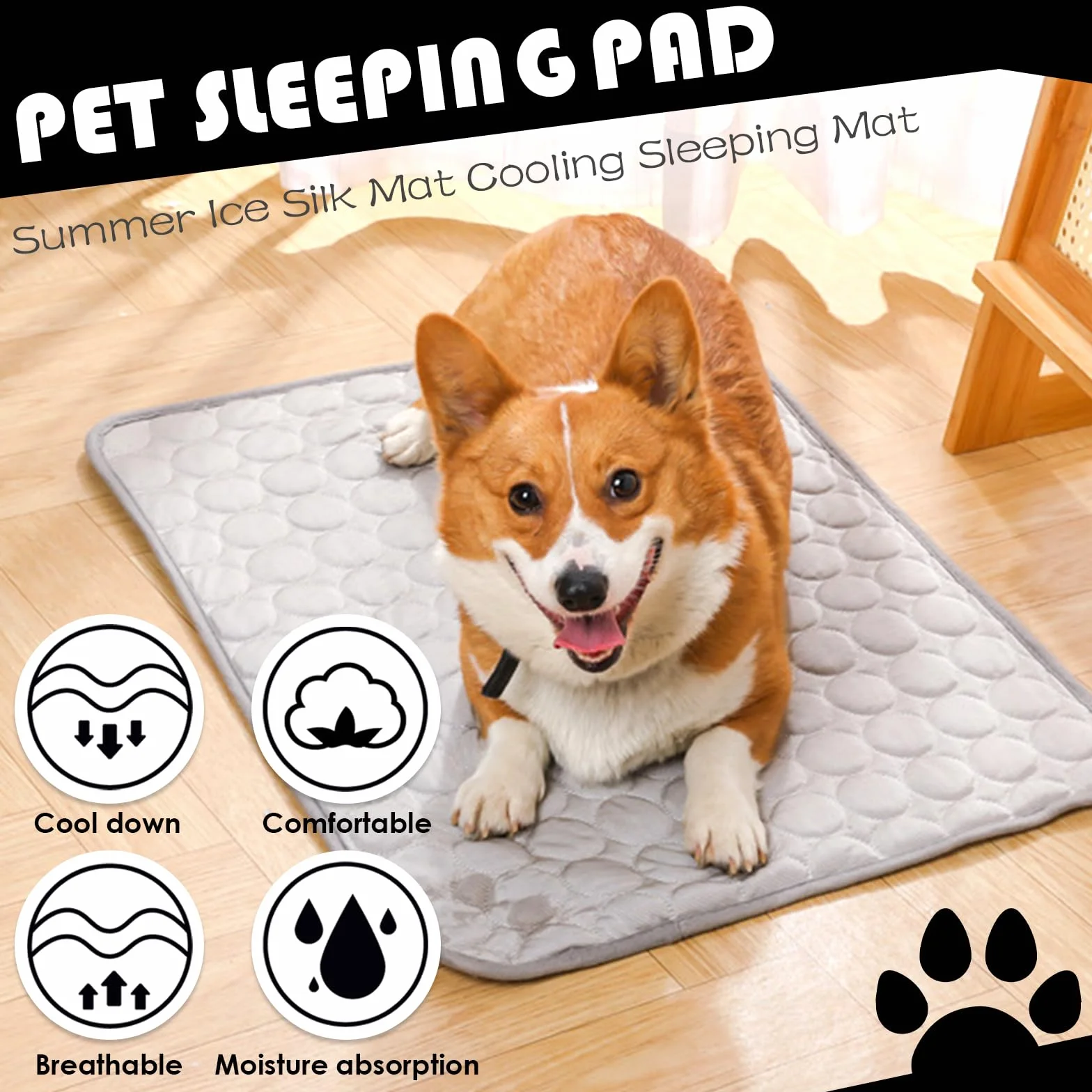 Tapis Refroidissant pour Chien 27,5 x 21,6 Pouces Couverture Rafraichissant Réfrigérante Gris