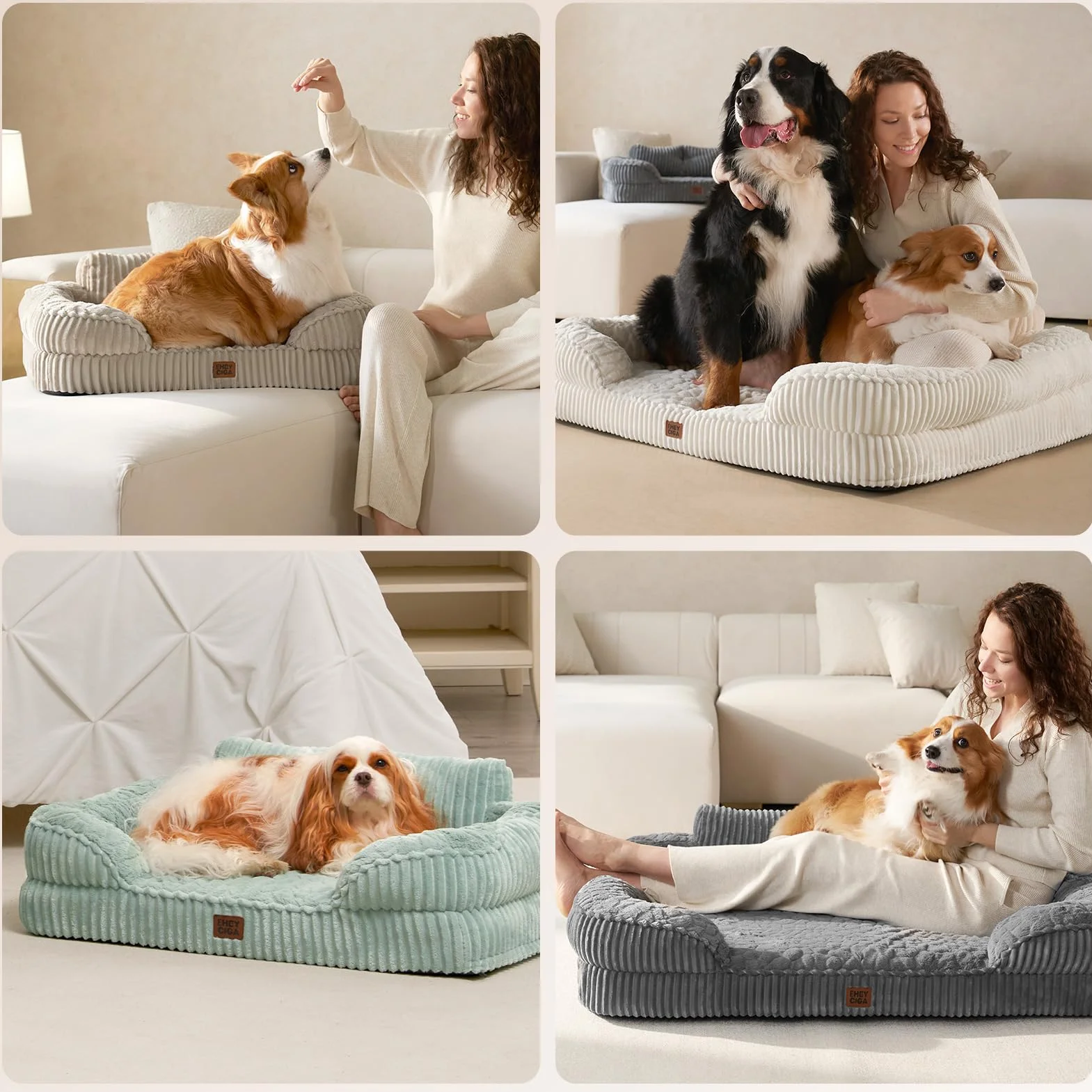 EHEYCIGA Panier Chien Orthopédique XXL 107x76cm Mémoire de Forme Déhoussable Lavable Gris