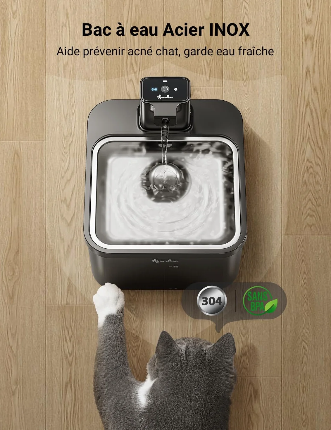 Fontaine à Eau sans Fil pour Chien 4000mAh Détecteur de Mouvement Acier Inoxydable Noir 6 Filtres