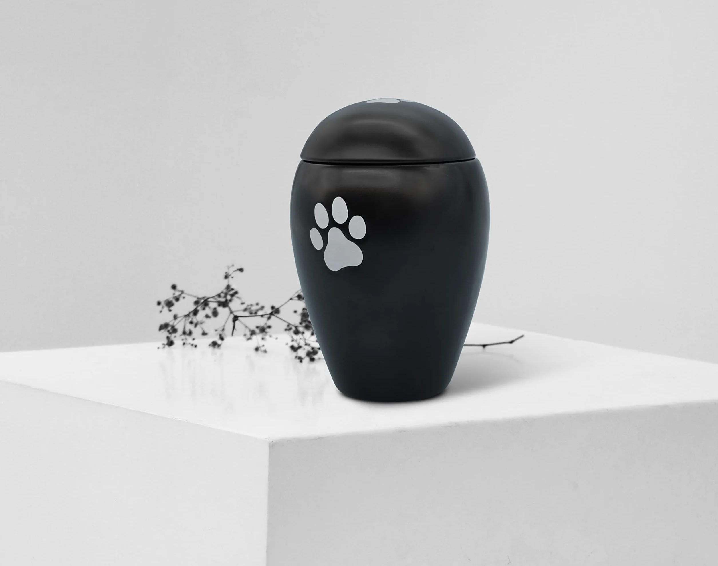 FeinKnick Urne funéraire 1 litre céramique Noir patte argentée résistant intempéries cendres