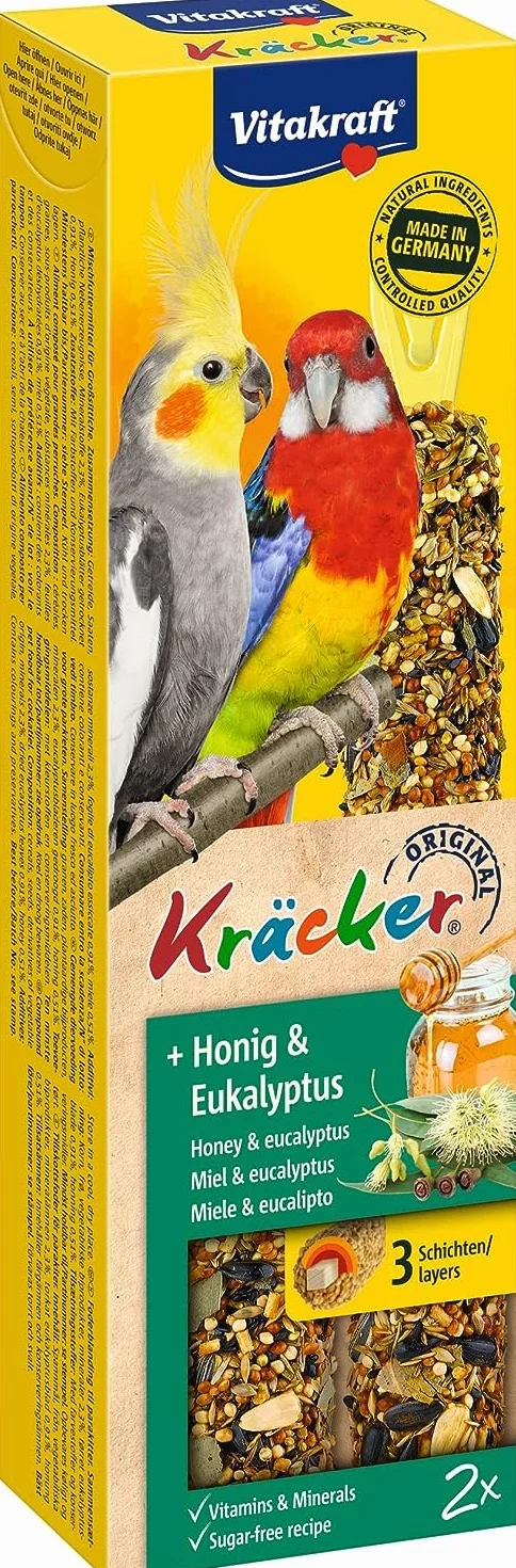 VITAKRAFT Kräcker Friandise pour Perruche Assortiment 3 Baguettes Miel Sésame Abricot Figue Œuf Graines Graminée