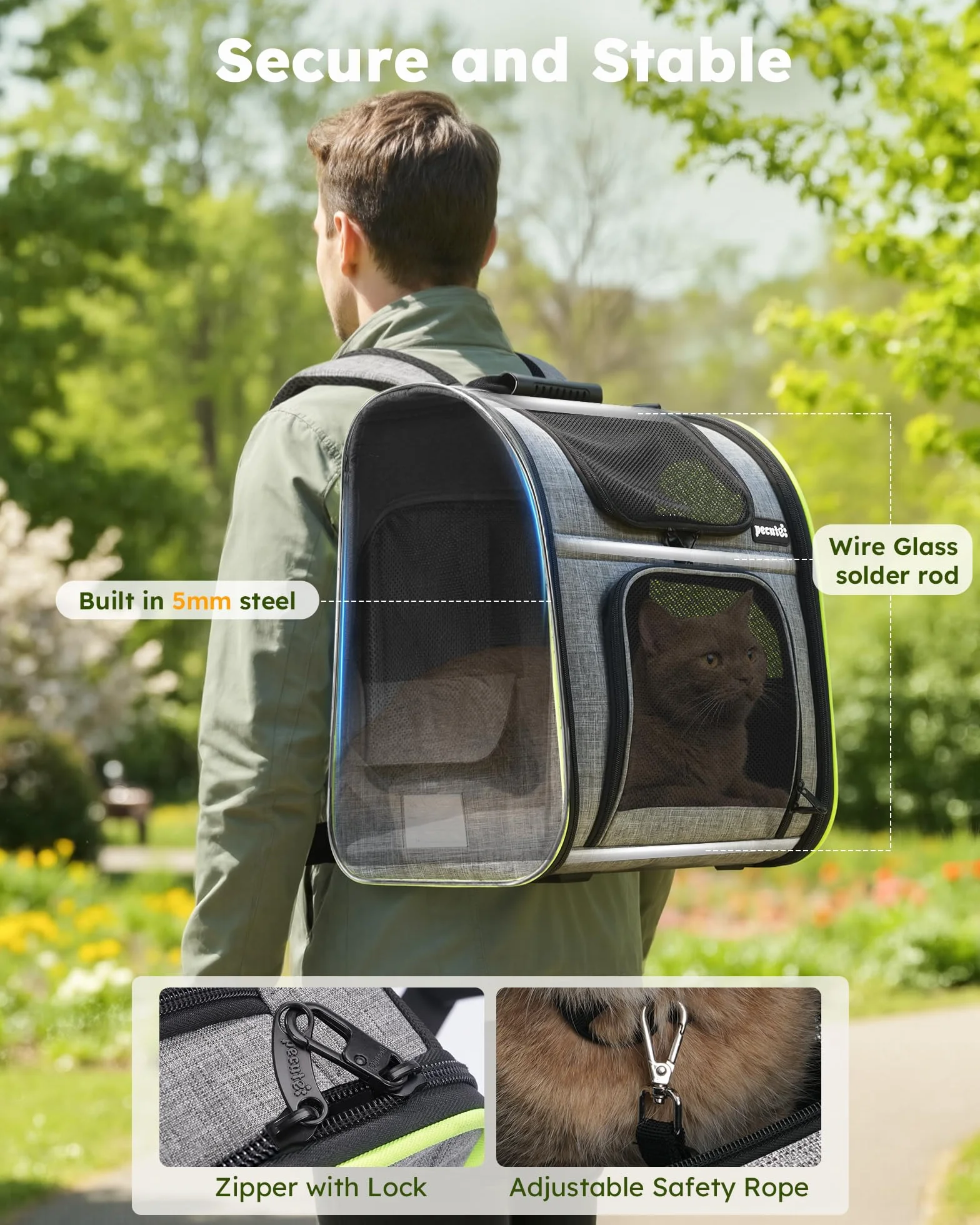 Pecute Sac Transport Chat Petit Chien Extensible, Sac a Dos Chat Respirant, Sac de Transport pour Chat avec Matelas en Peluche, Gris