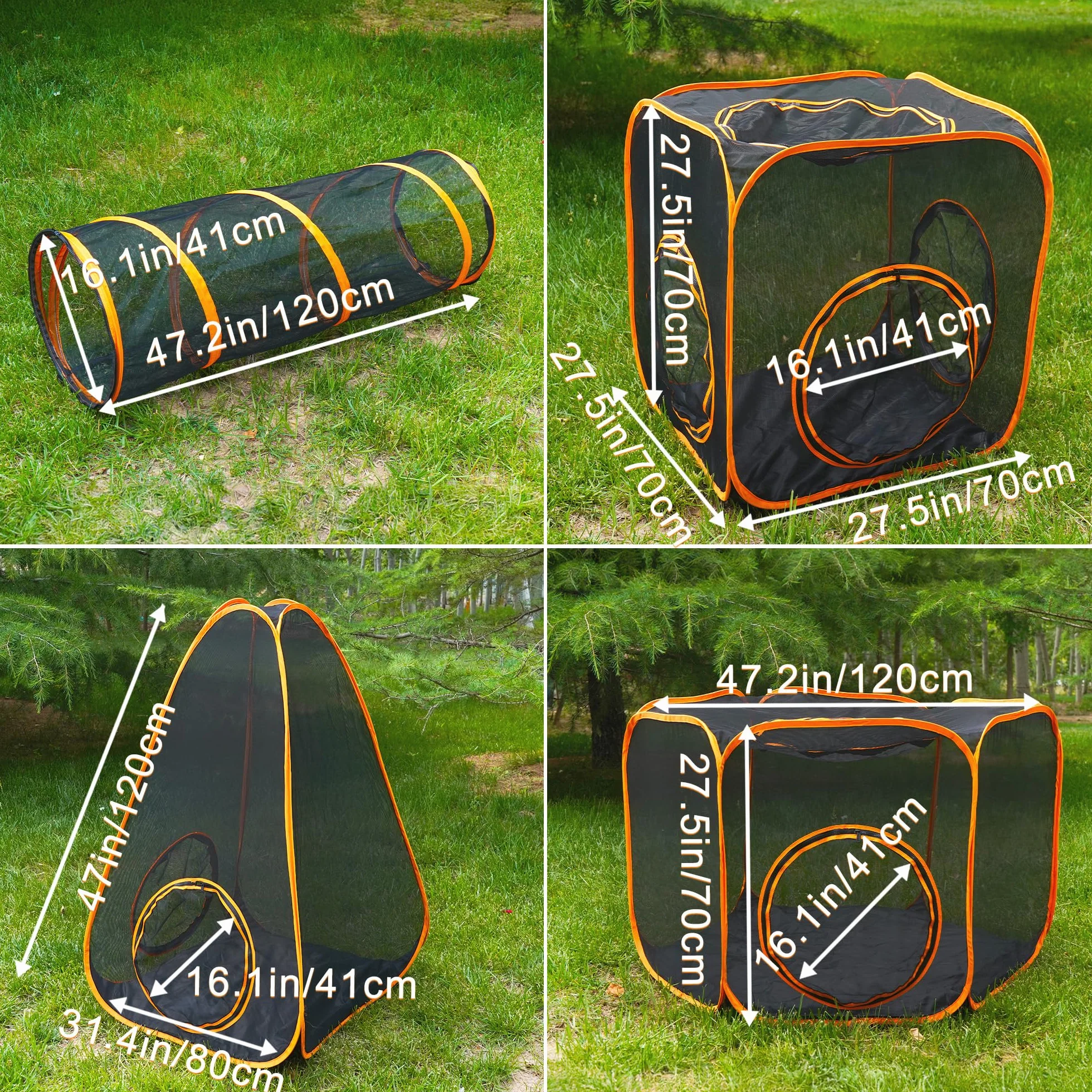 Parc d'extérieur pliable pour chat en maille avec tunnels 7 en 1