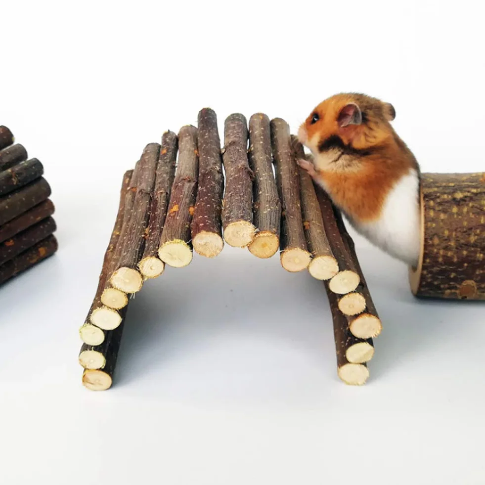 Lot de 2 ponts à mâcher en bois pour hamster reptile lézard tortue