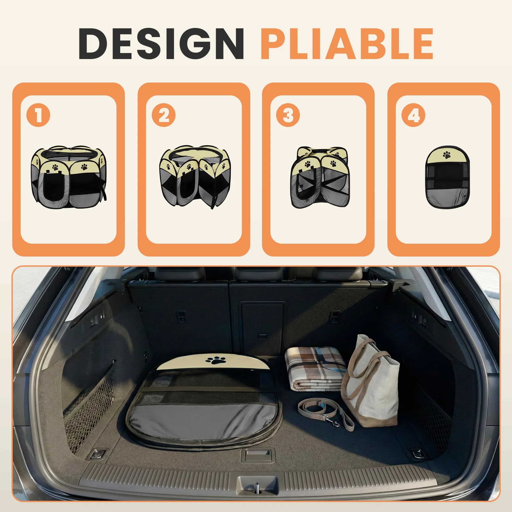 Parc pour Chiens Pliable JUPPLIES – Enclos Portable en Tissu Oxford Imperméable pour Grands Animaux 86x86x58cm