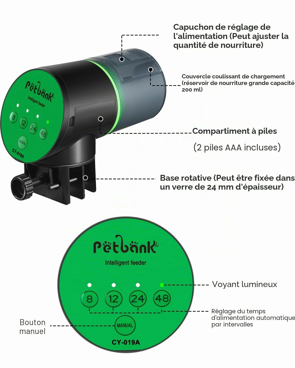 Mangeoire automatique pour poissons avec minuteur et piles AAA