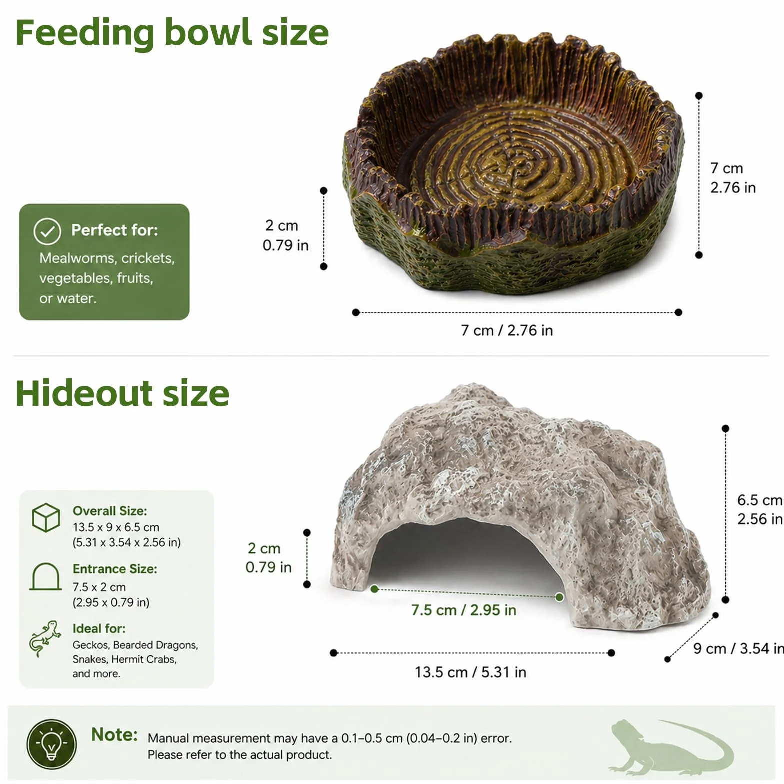 Cachette de Roche Reptiles avec Gamelle Grotte pour Tortue Terrestre Terrarium Décoration pour Petits Lézards Tortues