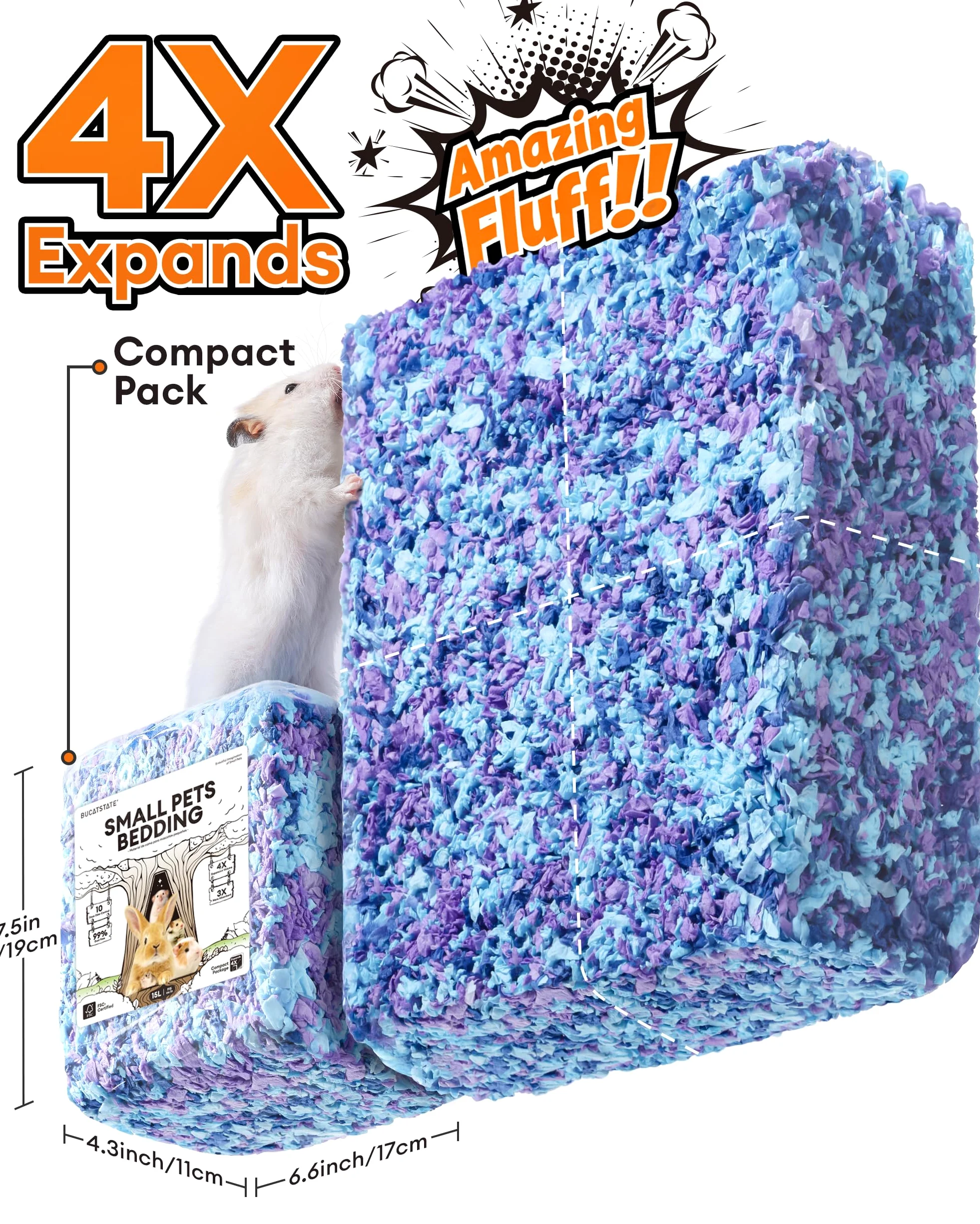 BUCATSTATE Litière en papier pour hamster - 70 l - Particulièrement absorbante et 99,9 % sans poussière - Pour cochons d'Inde, lapins, animaux domestiques, souris, gerbilles, rongeurs