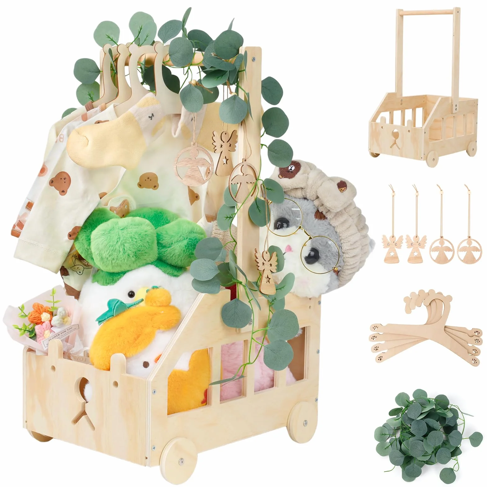 Coffret Cadeau en Bois avec Poignée et Roulettes pour Baby Shower