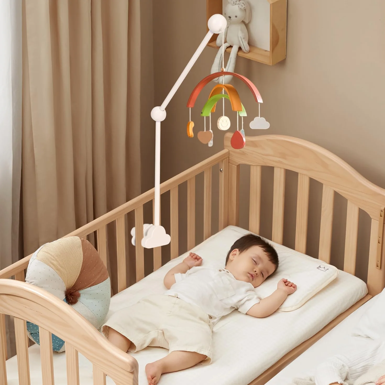 Support Mobile Bébé Réglable en Hauteur, Bras Rotatif, Base Nuage pour Berceaux et Tables à Langer