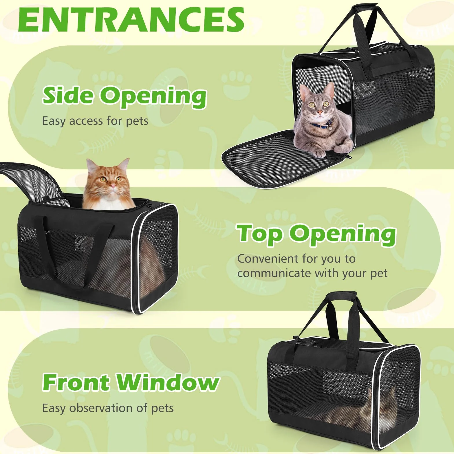 Sac de Transport pour Chat Pliable avec Coussin Amovible, 45x30x30cm, Noir, pour Animaux jusqu'à 6,5kg
