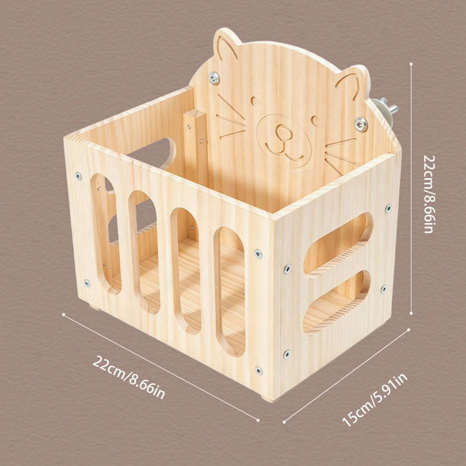 Râtelier à Foin Grande capacité Mignon décor Cage en Bois | porte-foin pour hamster en forme de chat Pour Chinchilla Et Hérisson Intérieur Extérieur