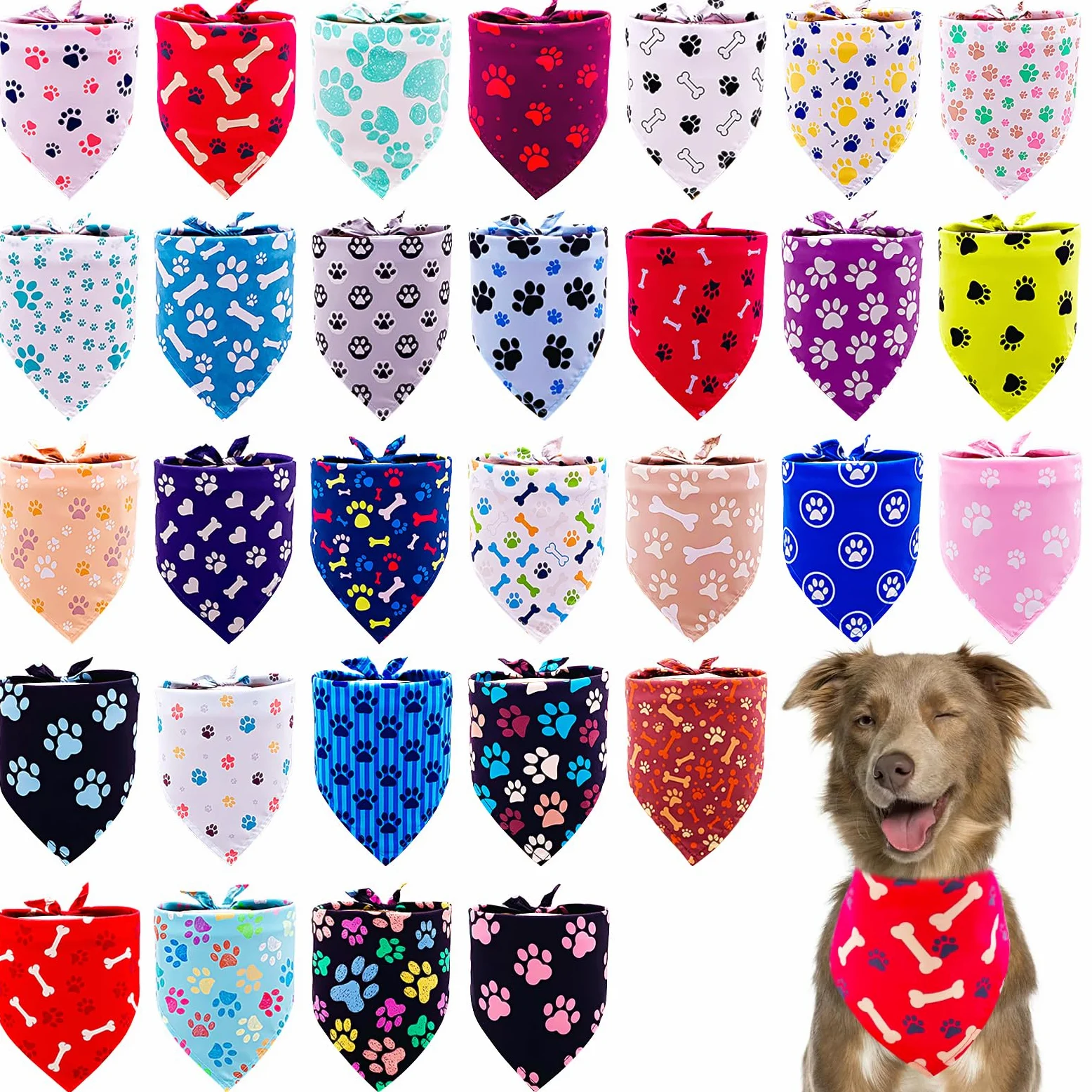 Lot de 30 bandanas réglables en vrac pour chiens de taille moyenne et très grande - Pour fête d'anniversaire, mariage, vacances, bavoirs triangulaires pour animaux domestiques - Accessoires