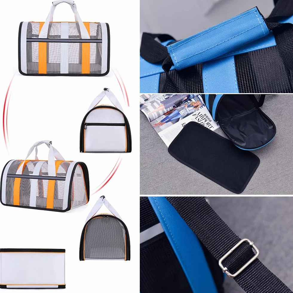 Sac de transport pour chat et petit chien, durable, sac de transport pliable pour chiots et chatons, voyage, promenade (33 x 25 x 22 cm, bleu clair)
