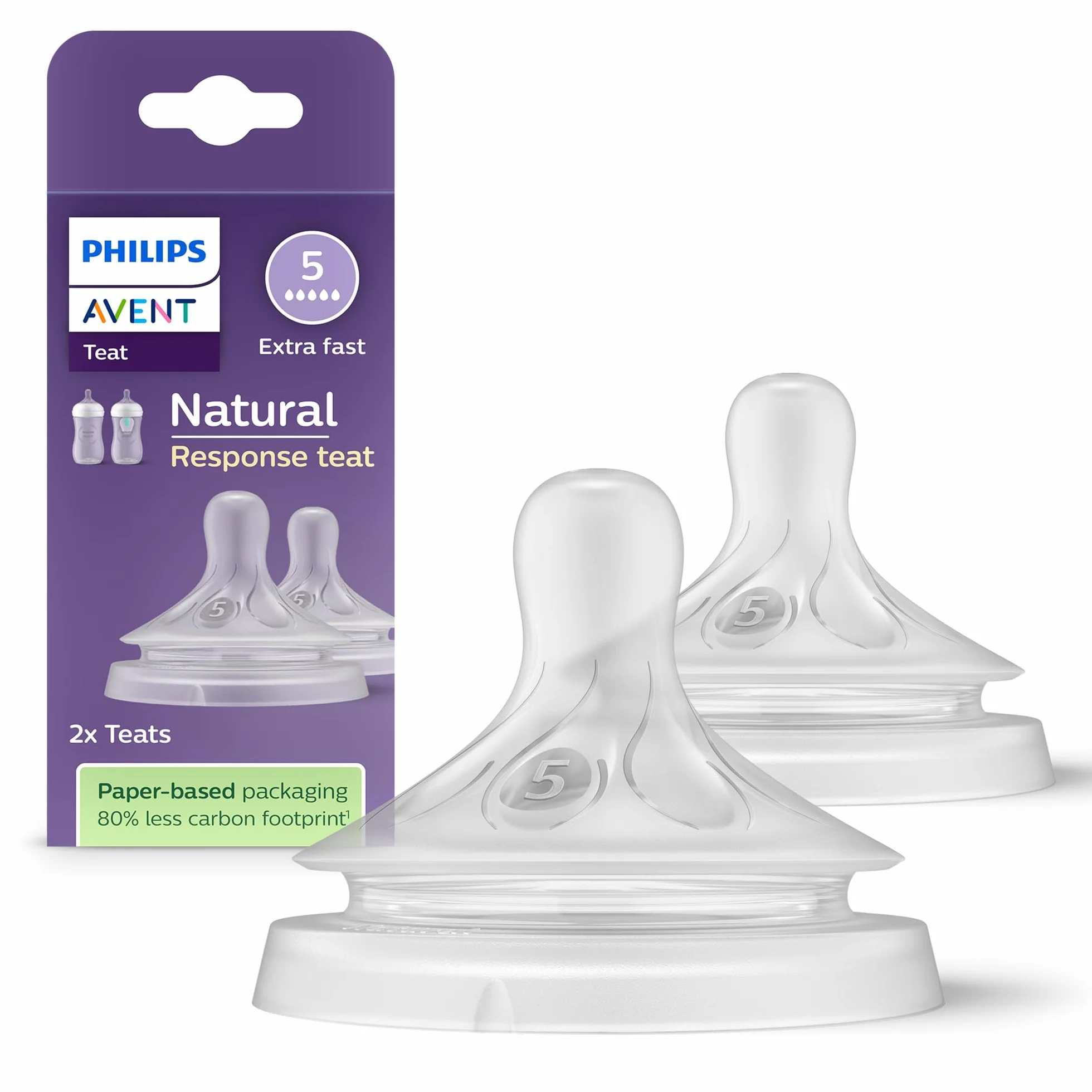 Philips Avent Lot de 2 tétines Réponse Naturelle 0% BPA Débit 5 pour Bébé 6 mois+